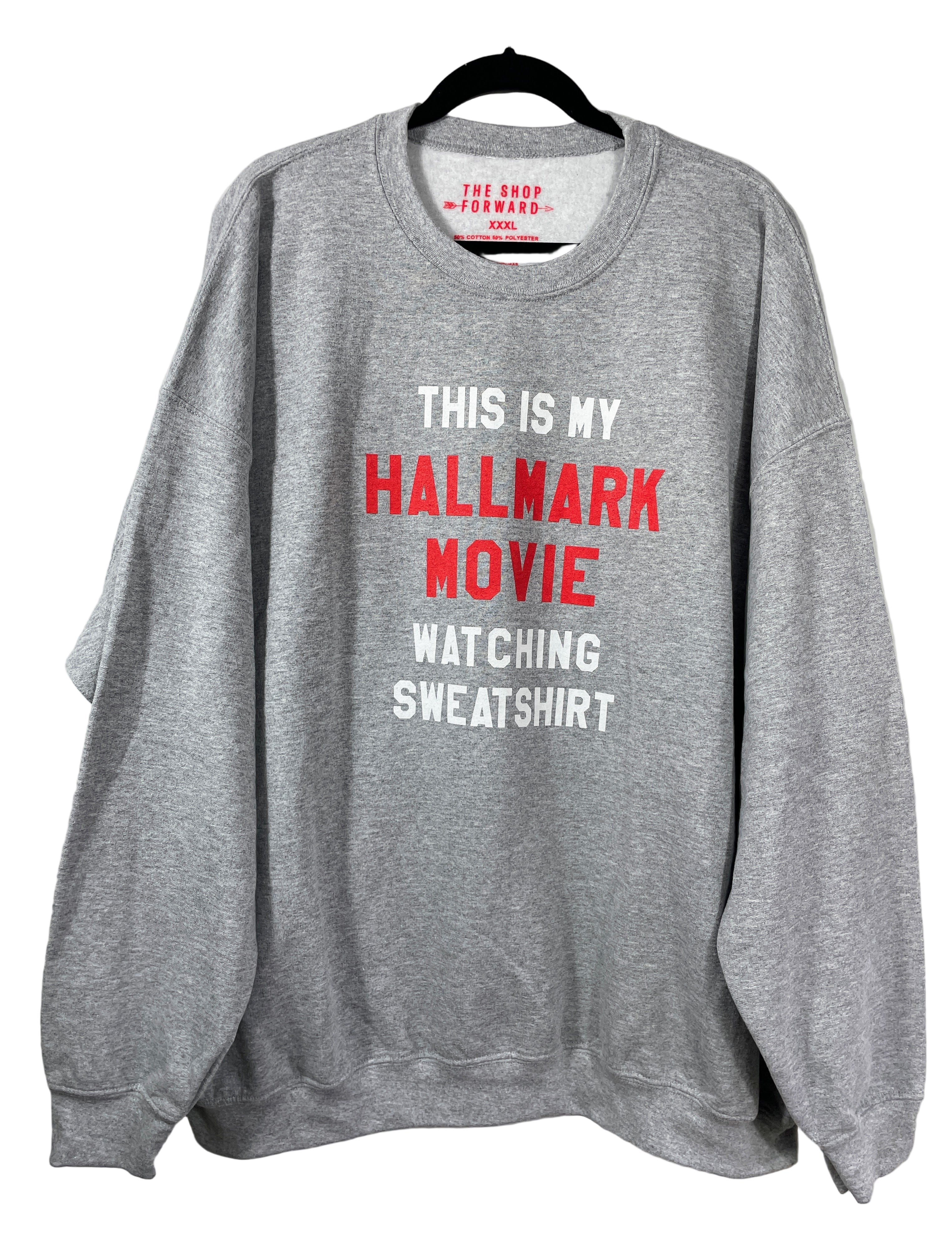 The Shop Forward grey Hallmark movie watching sweatshirt front view