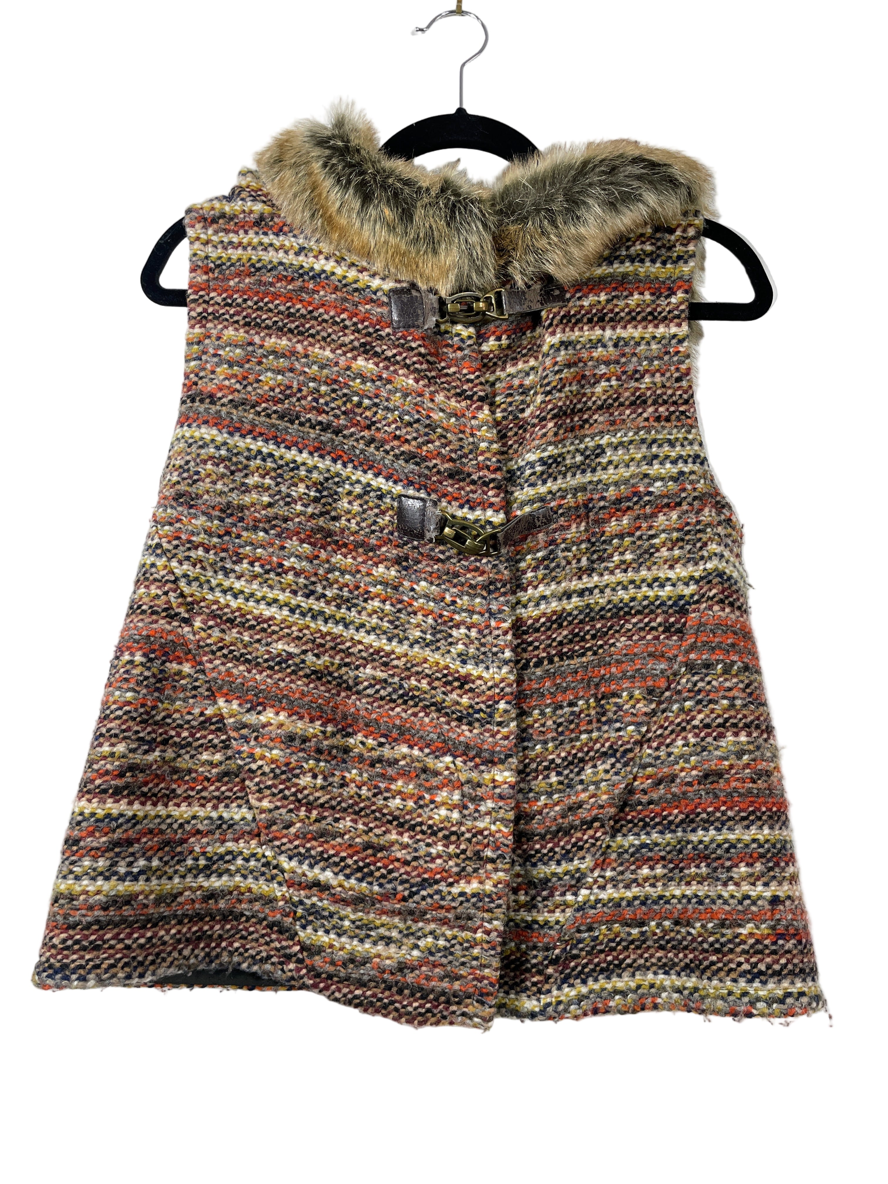 Zara Basic wool blend vest with faux fur collar front view