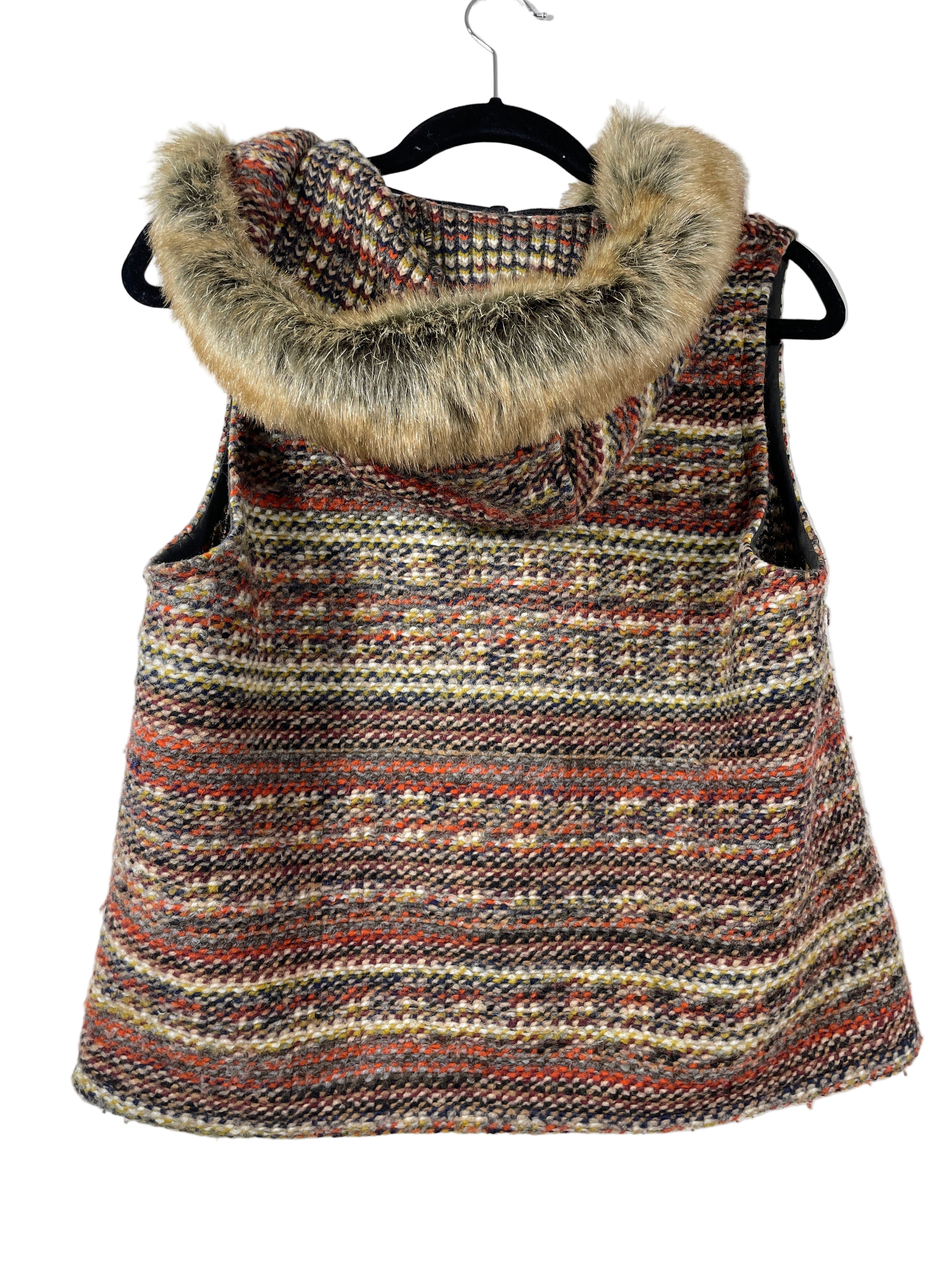 Zara Basic wool blend vest with faux fur collar back view