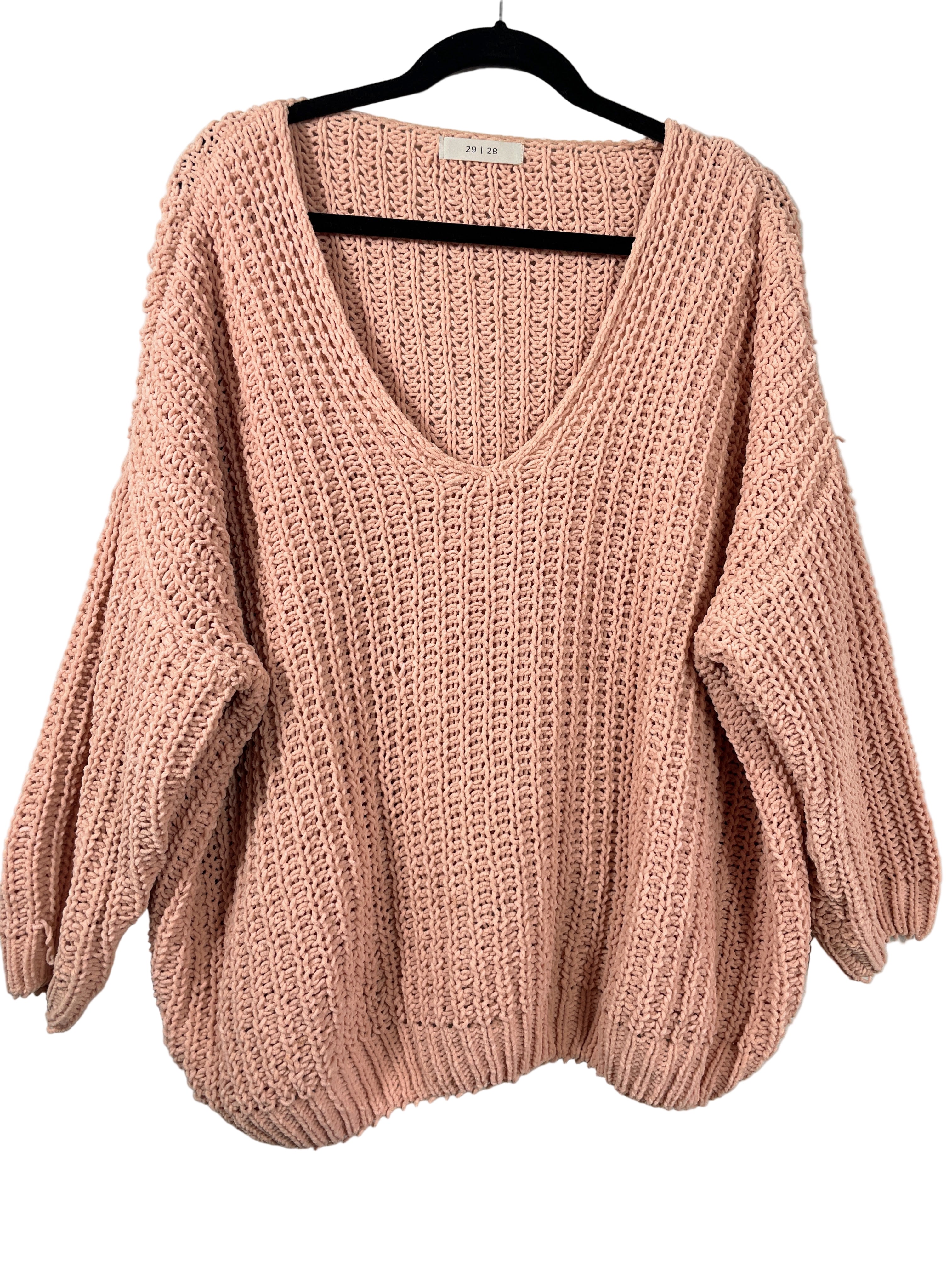 29 | 28 peach chunky knit v-neck sweater front view
