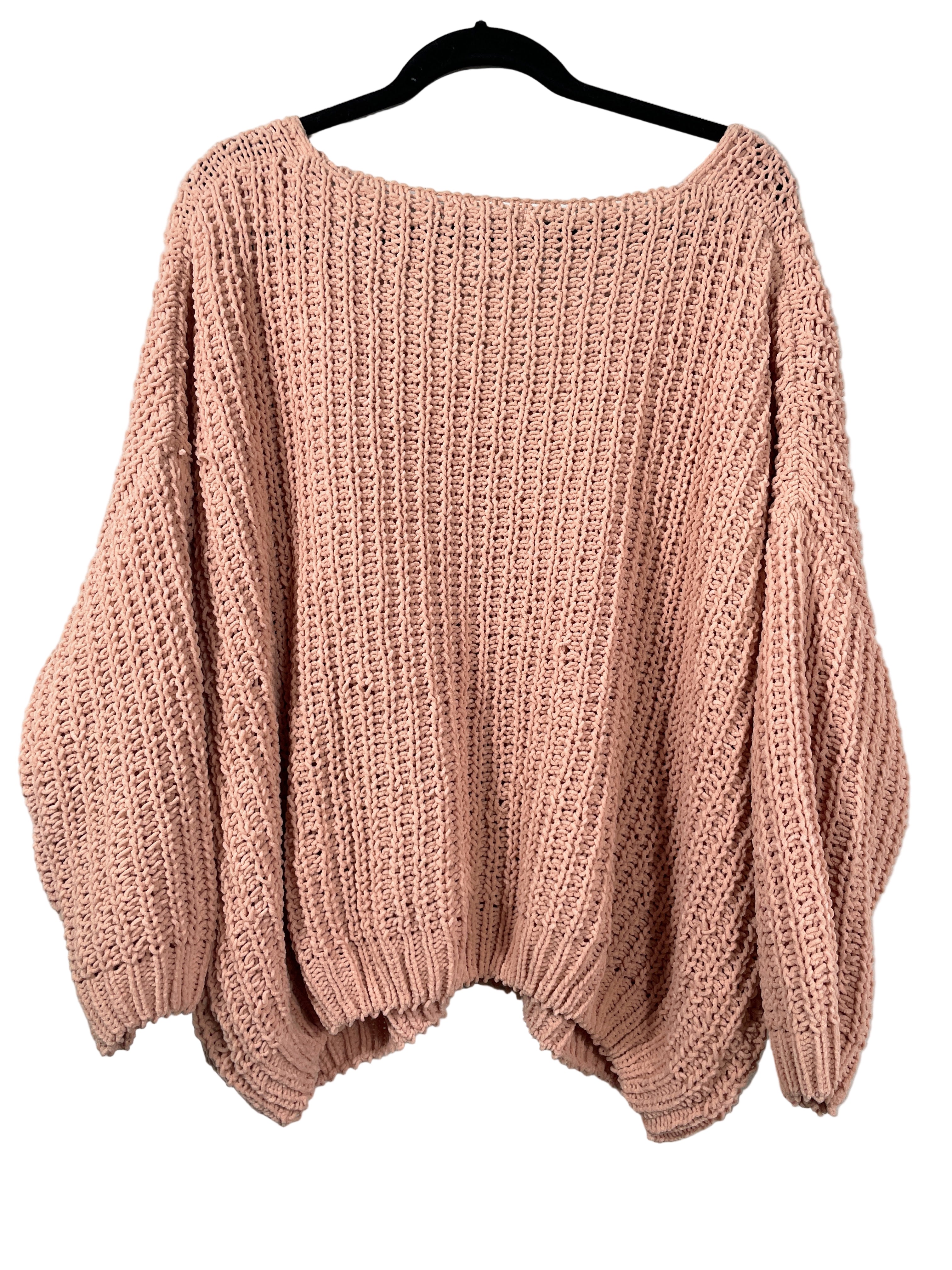 29 | 28 peach chunky knit v-neck sweater back view