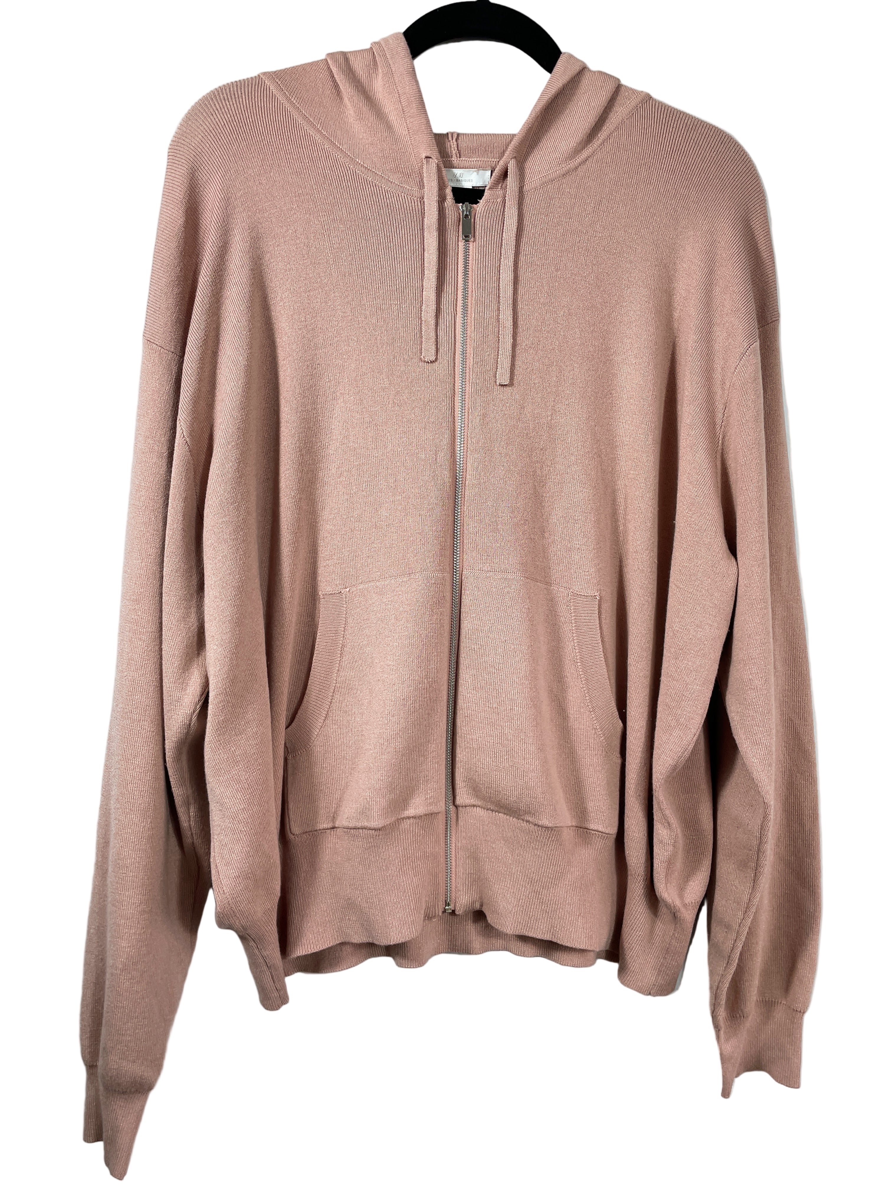 H&M Basics beige knit zip up hoodie front view