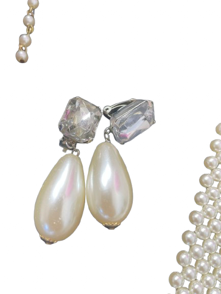 Clip-on earrings with rhinestone tops and faux pearl drops