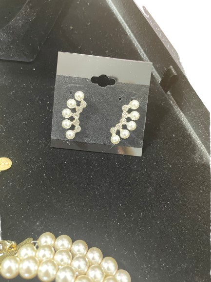 Faux pearl pierced earrings with rhinestone accents