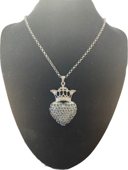 Guess long necklace with silver-tone crowned heart pendant