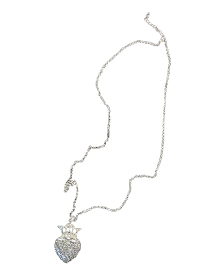 Guess long necklace with silver-tone crowned heart pendant