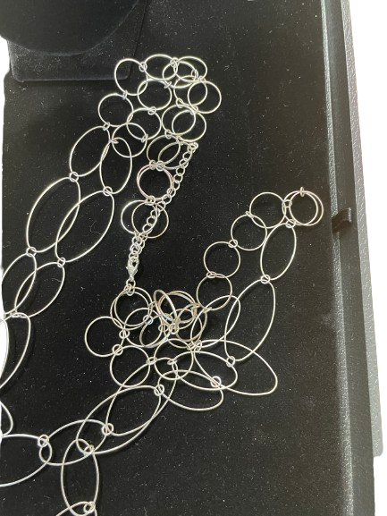 Long silver-tone open link chain necklace