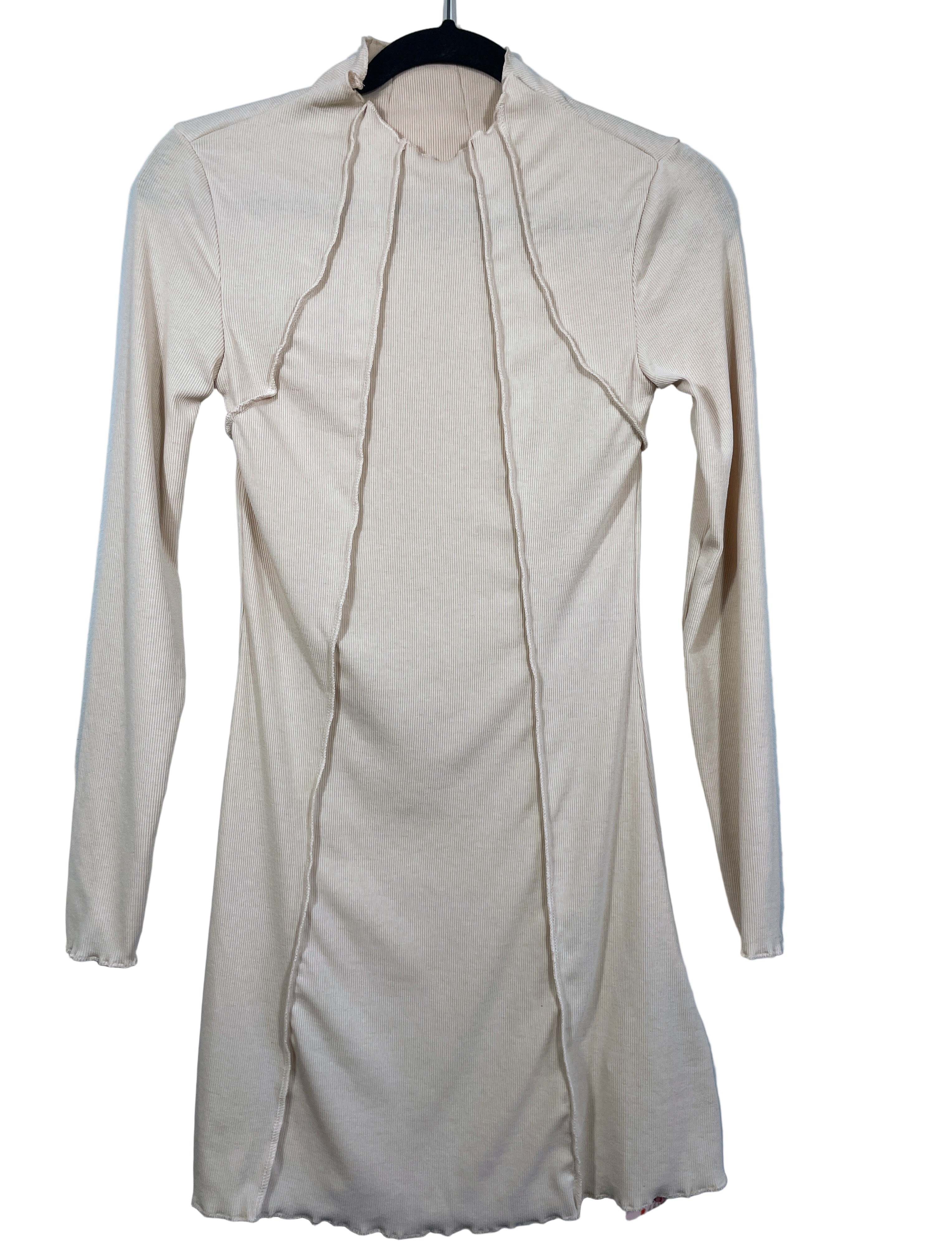 shein cream a-line dress long sleeve size xs front view