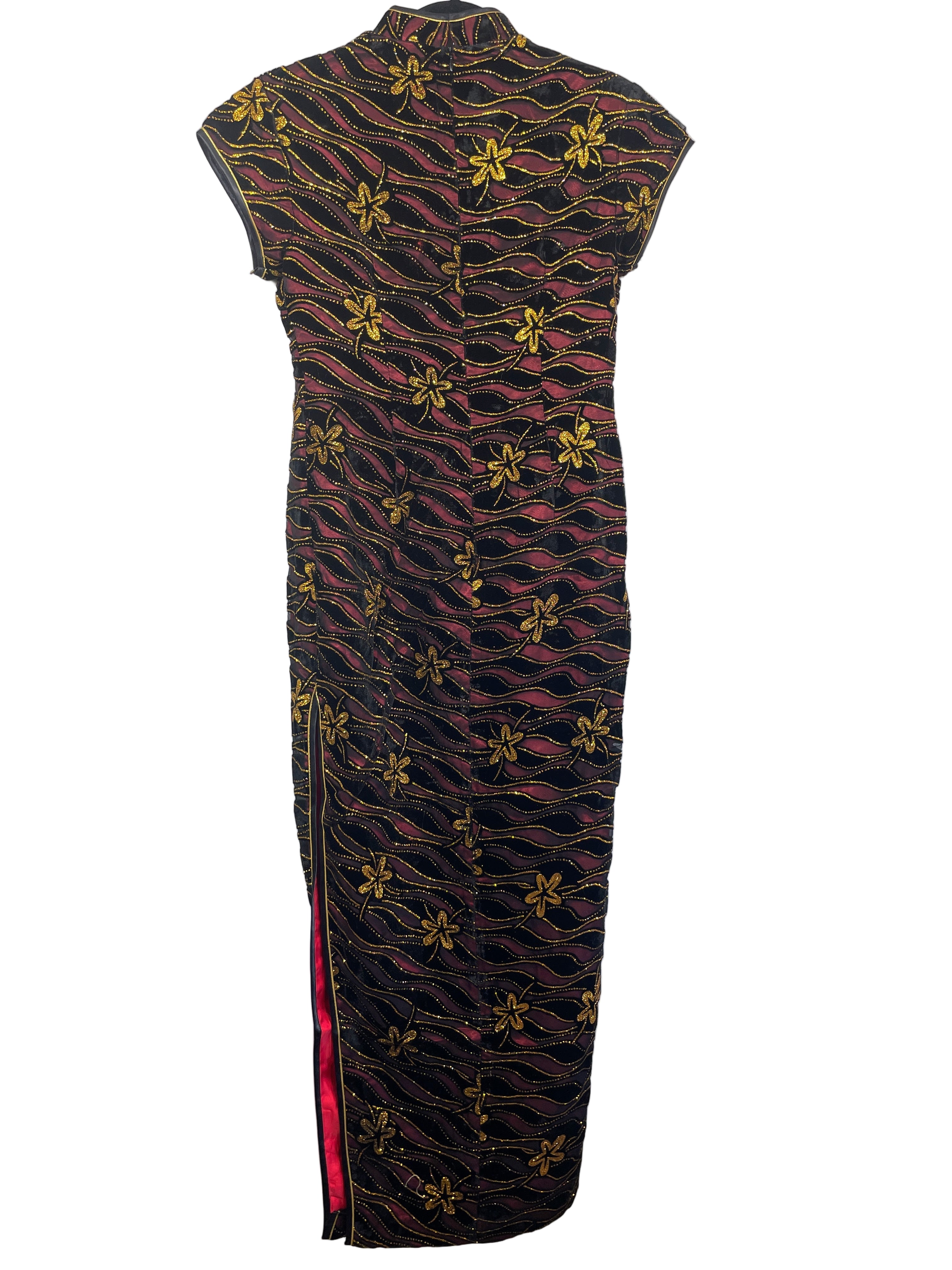 Guizu Qipao black gold embroidered cheongsam dress back view