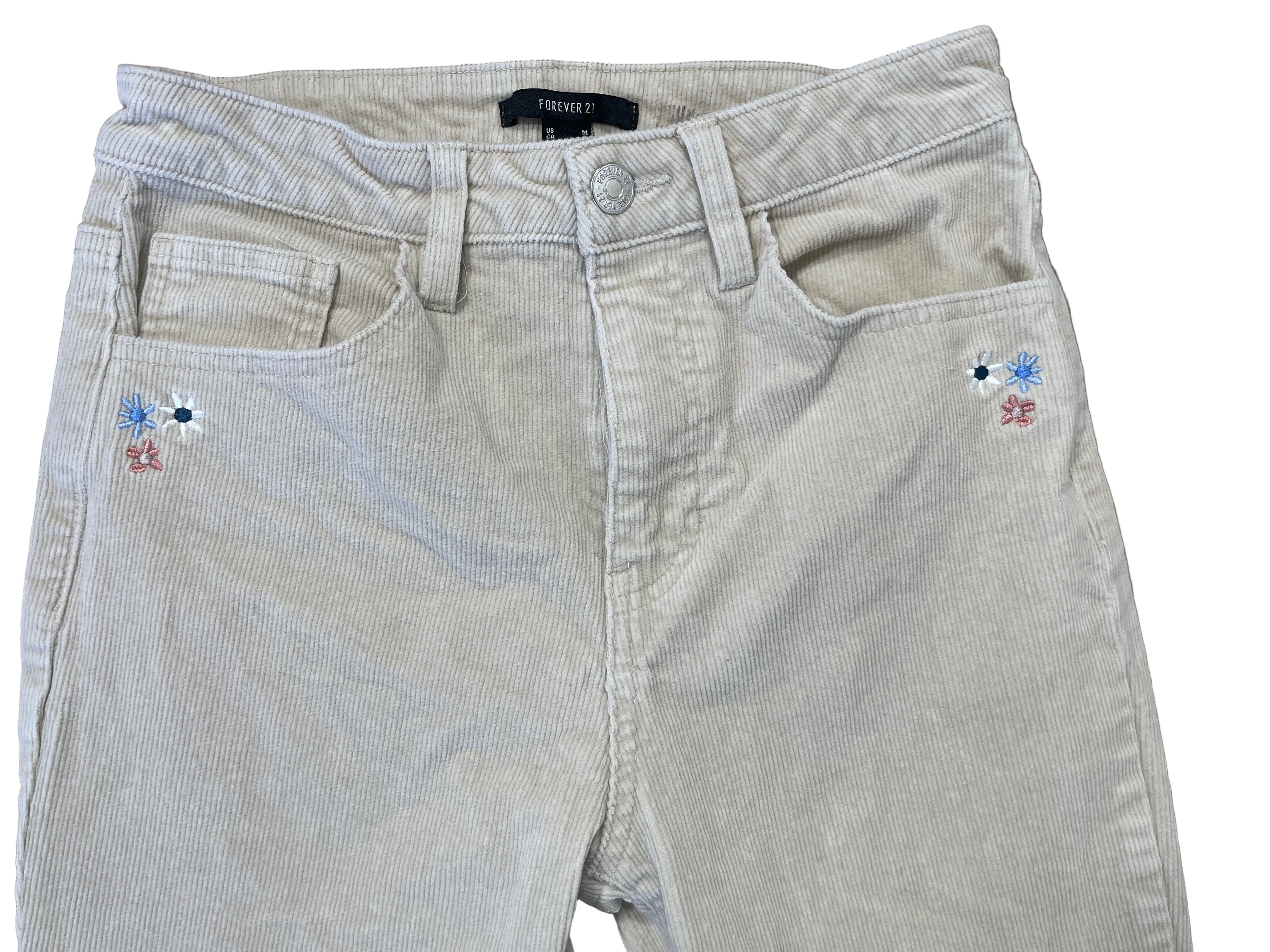 forever 21 cream corduroy embroidered pants size medium front view