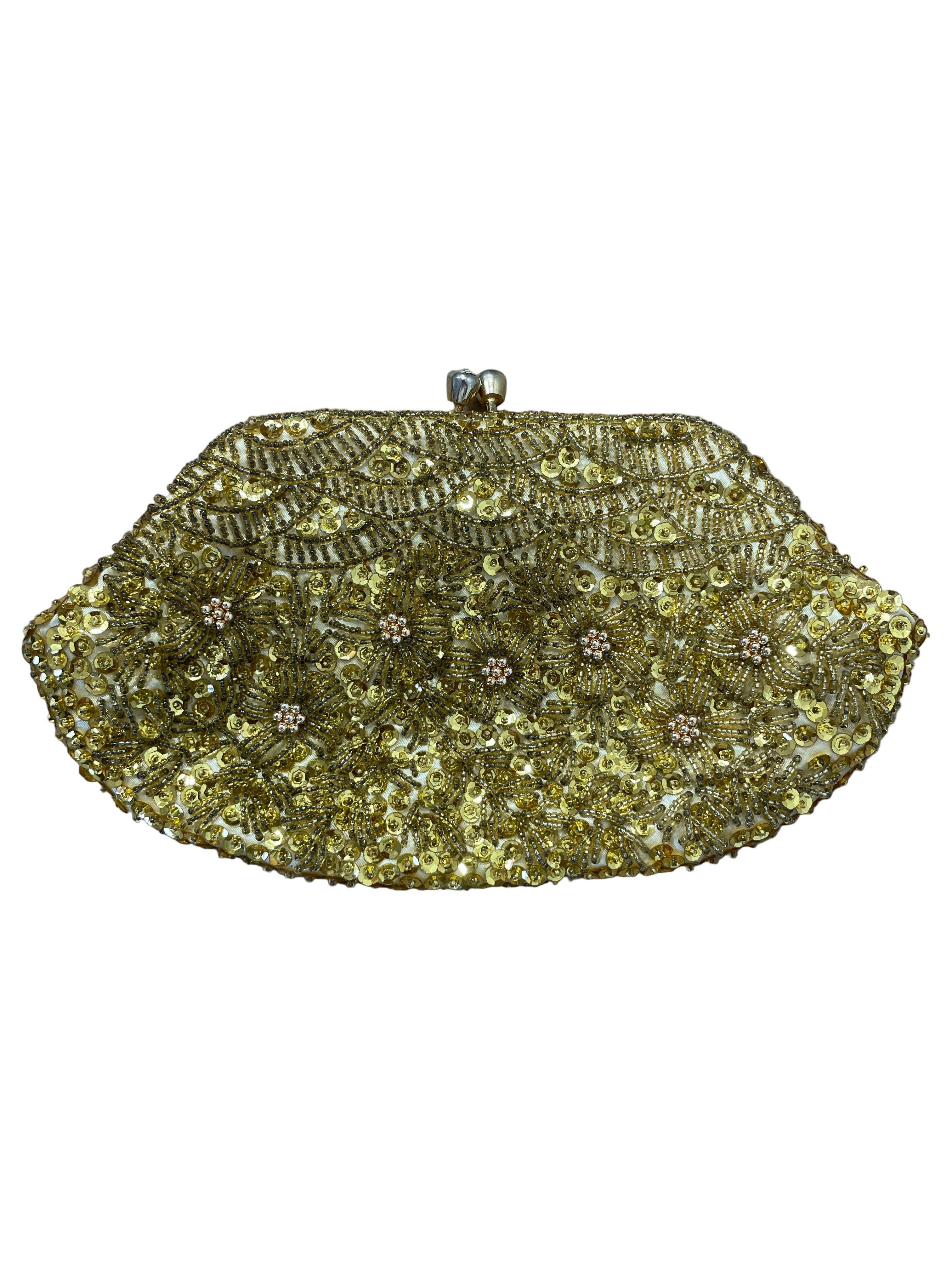 vintage mikko gold sequinned beaded evening purse front view