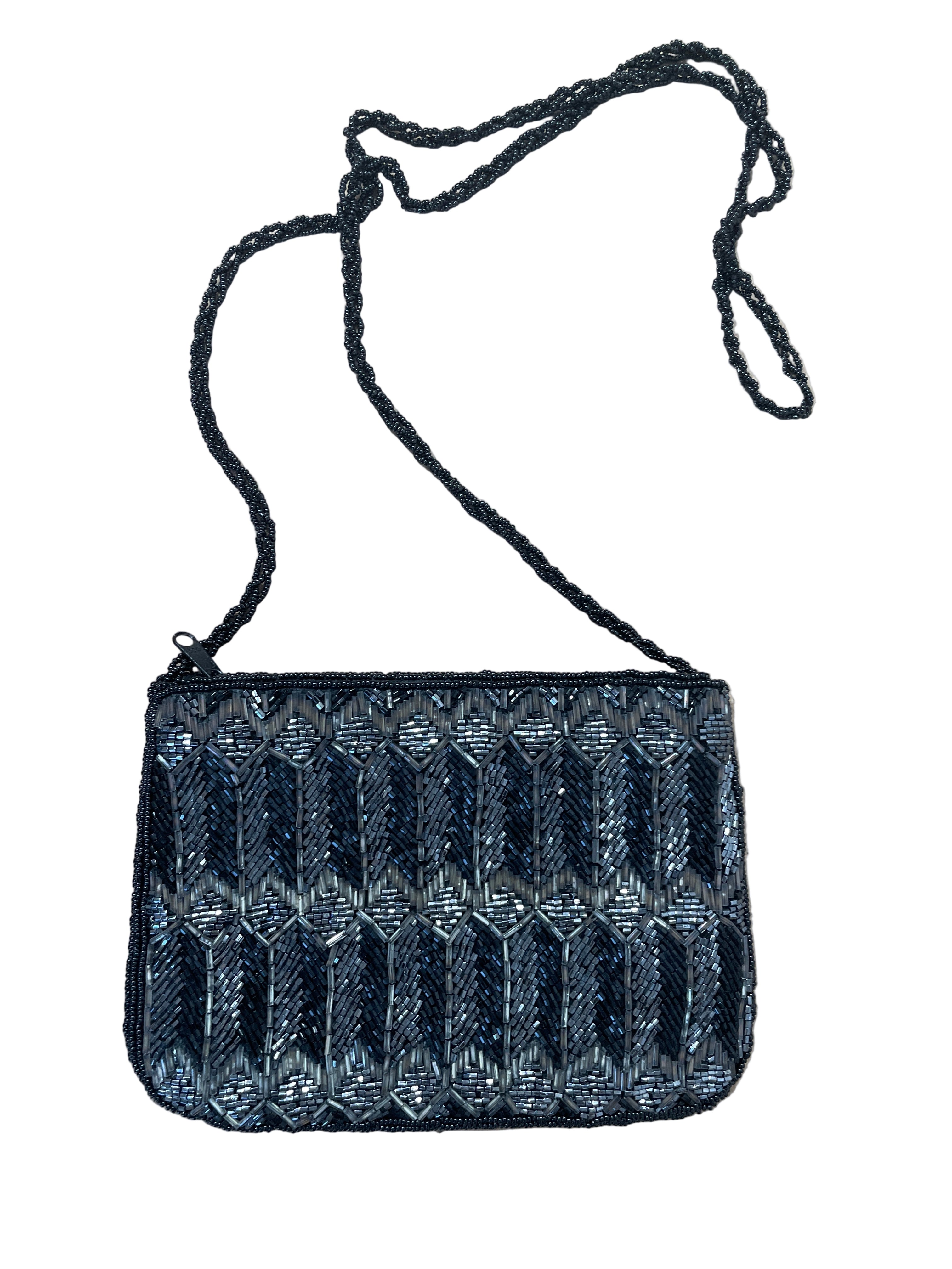 vintage black beaded crossbody purse back view