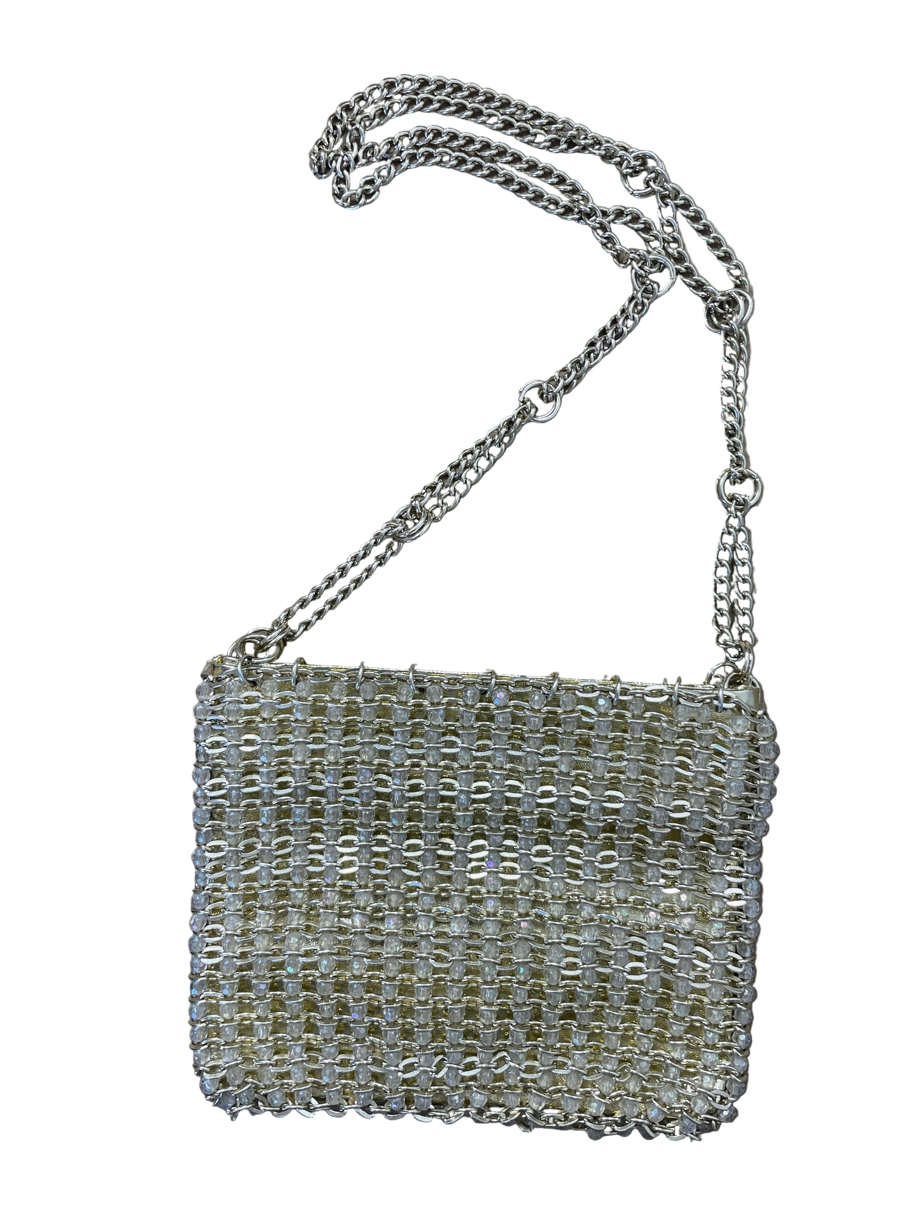 vintage du-val chain woven beaded purse front view