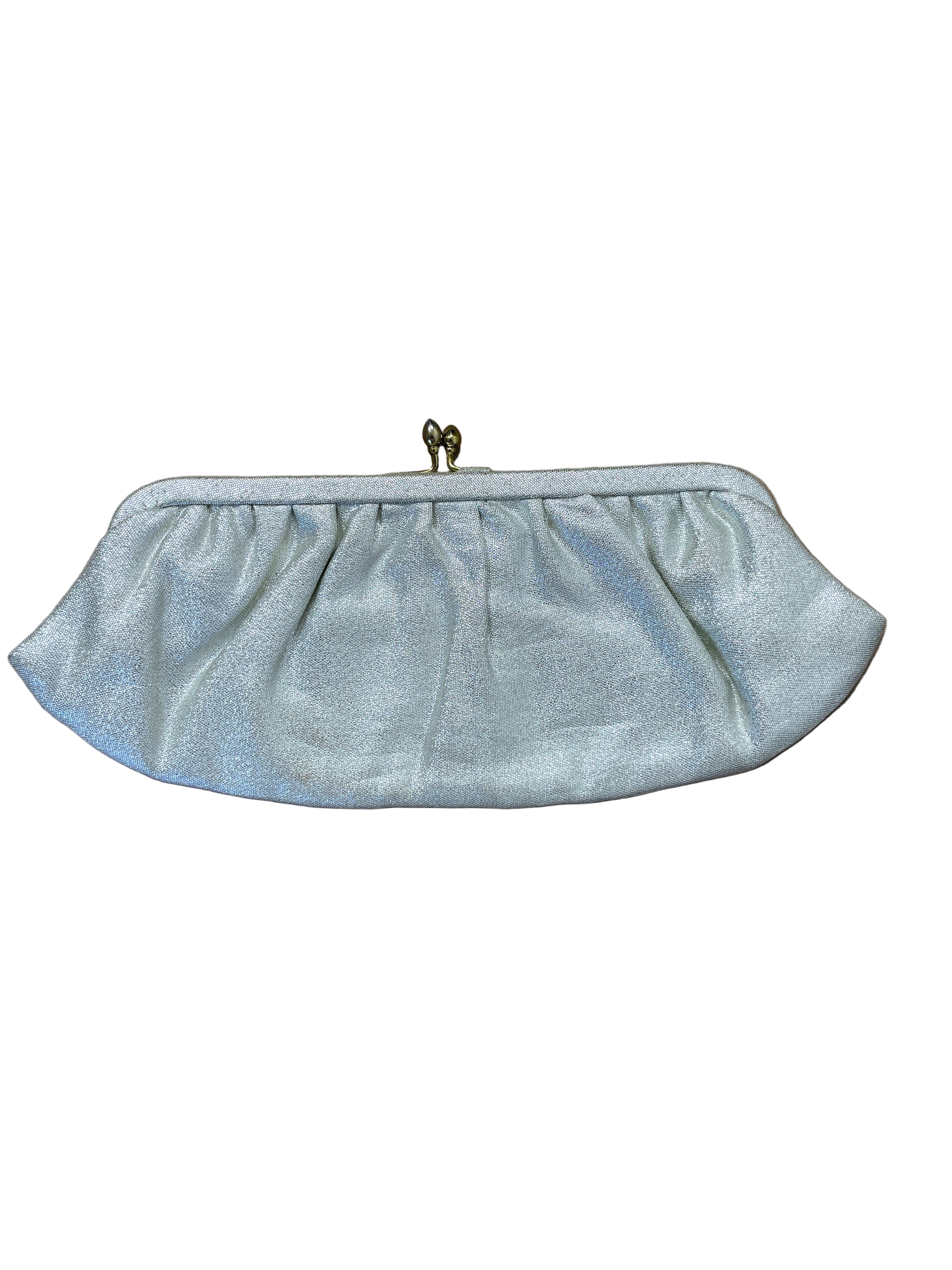 vintage silver evening clutch with kiss lock closure back view