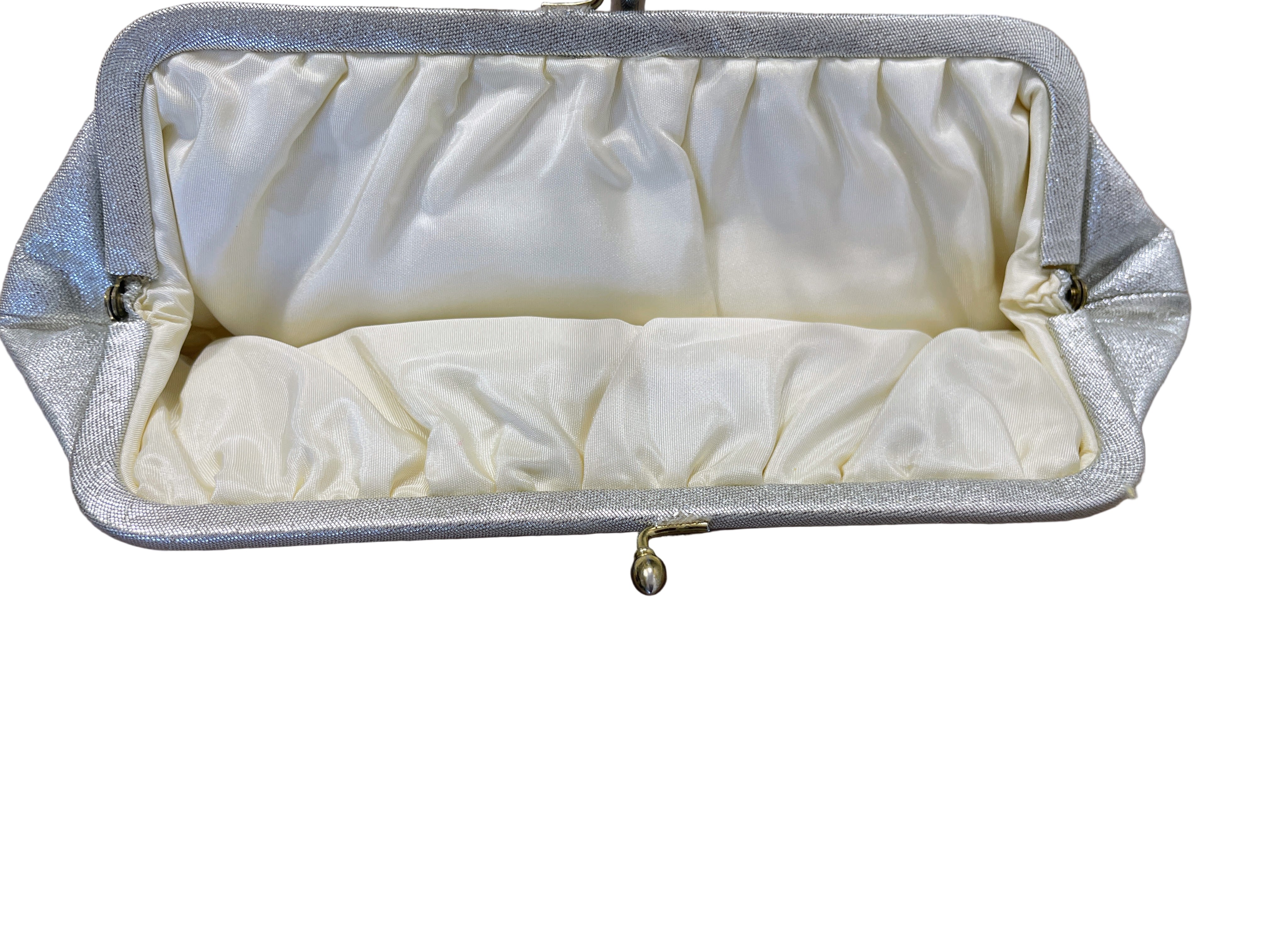 vintage silver clutch purse satin interior lining
