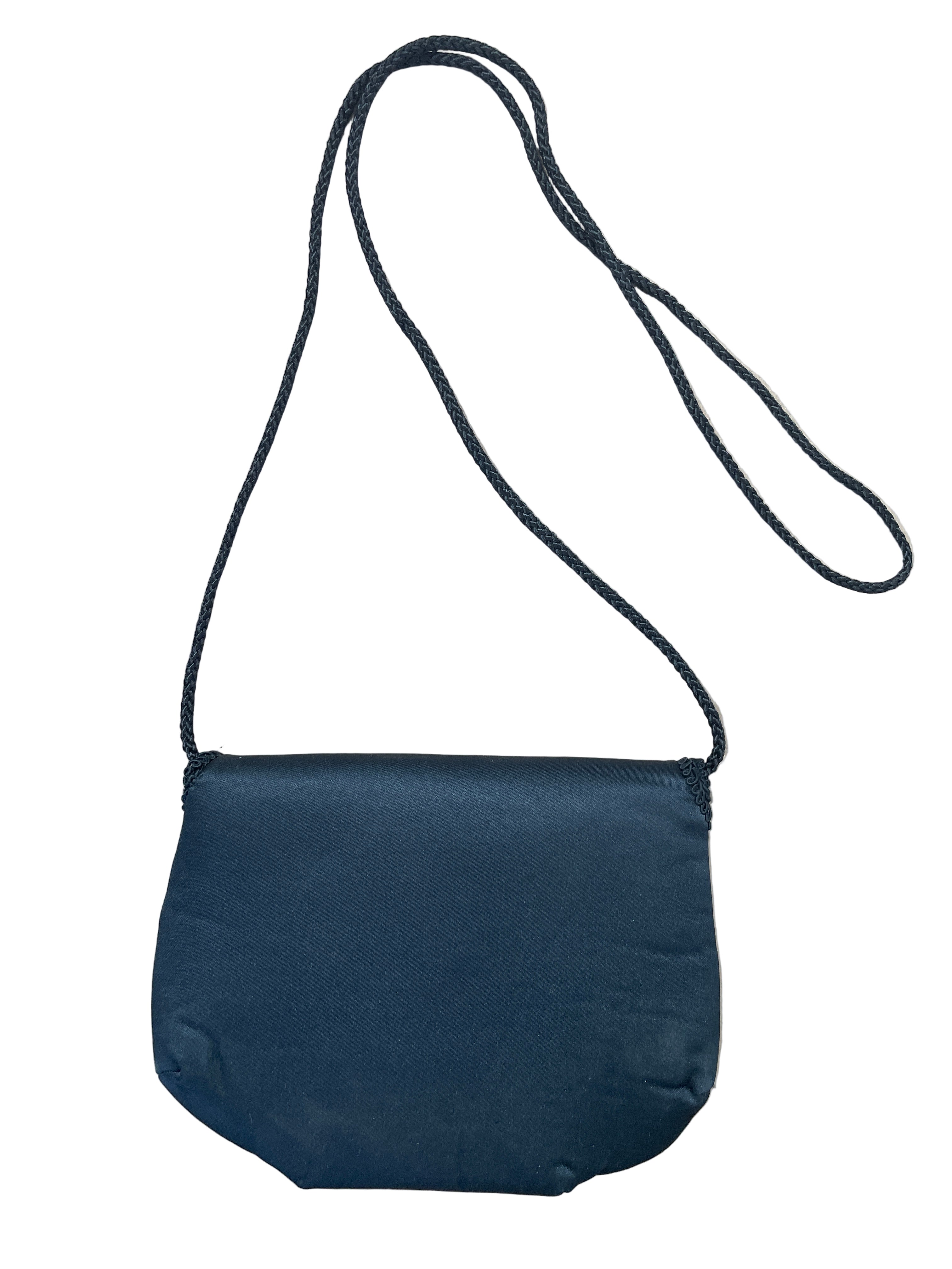 vintage black pleated crossbody purse with tassel back view
