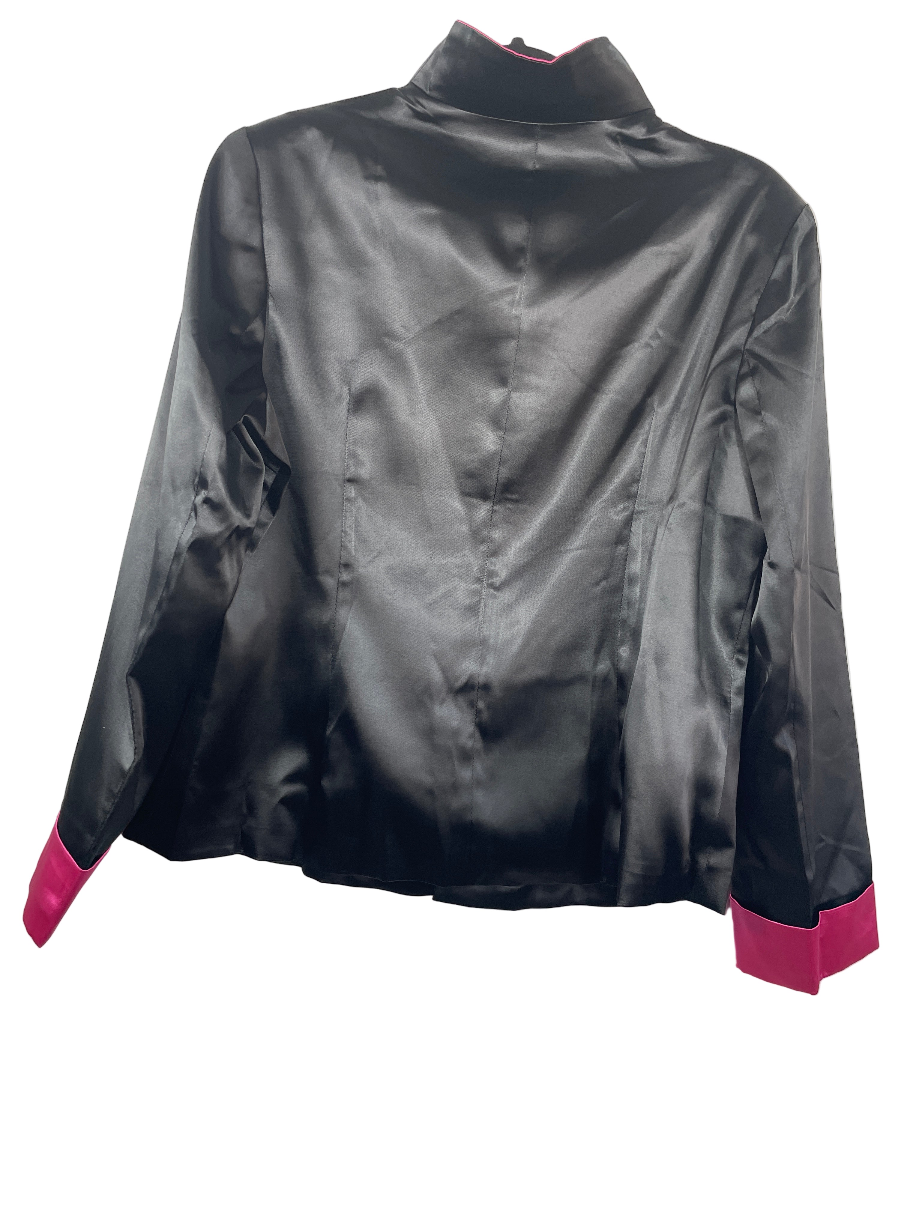 ke ming black traditional jacket with pink accents back view