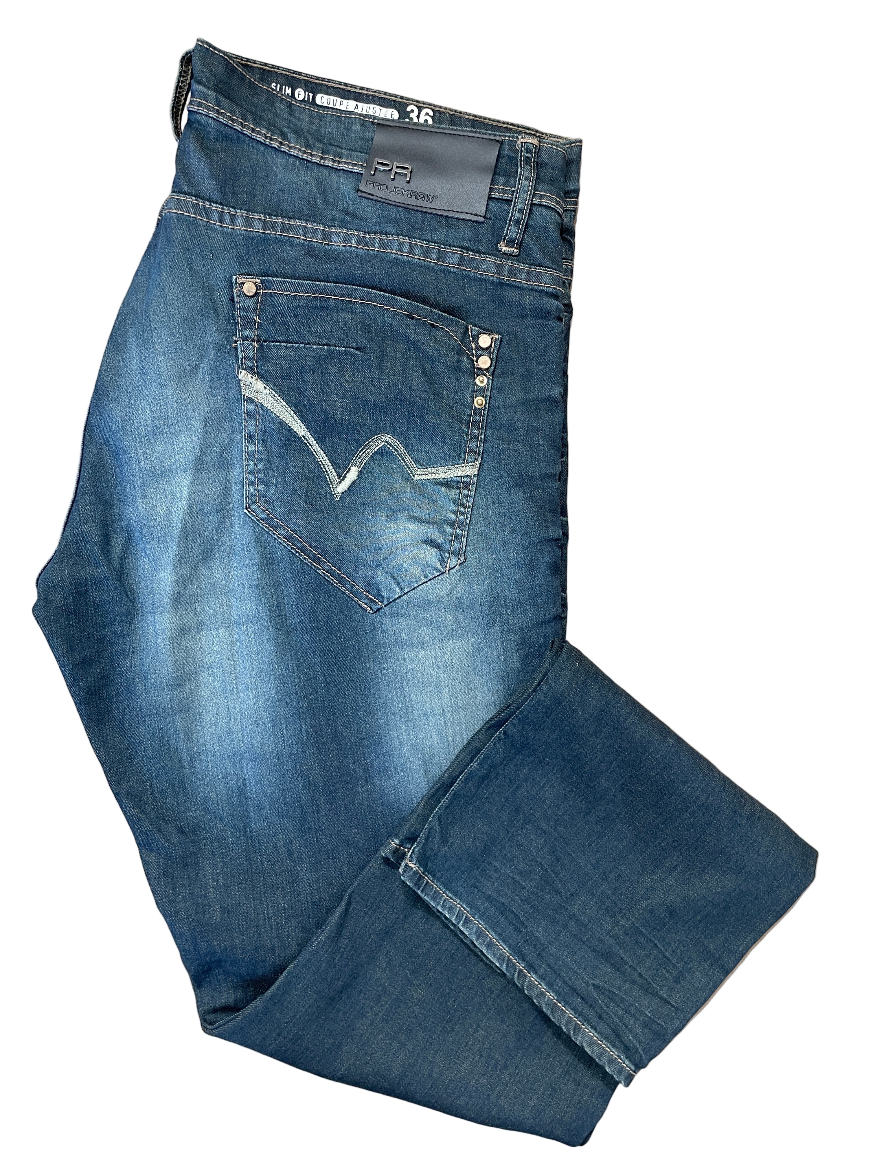 Folded view of Projek Raw slim fit jeans size 36x34