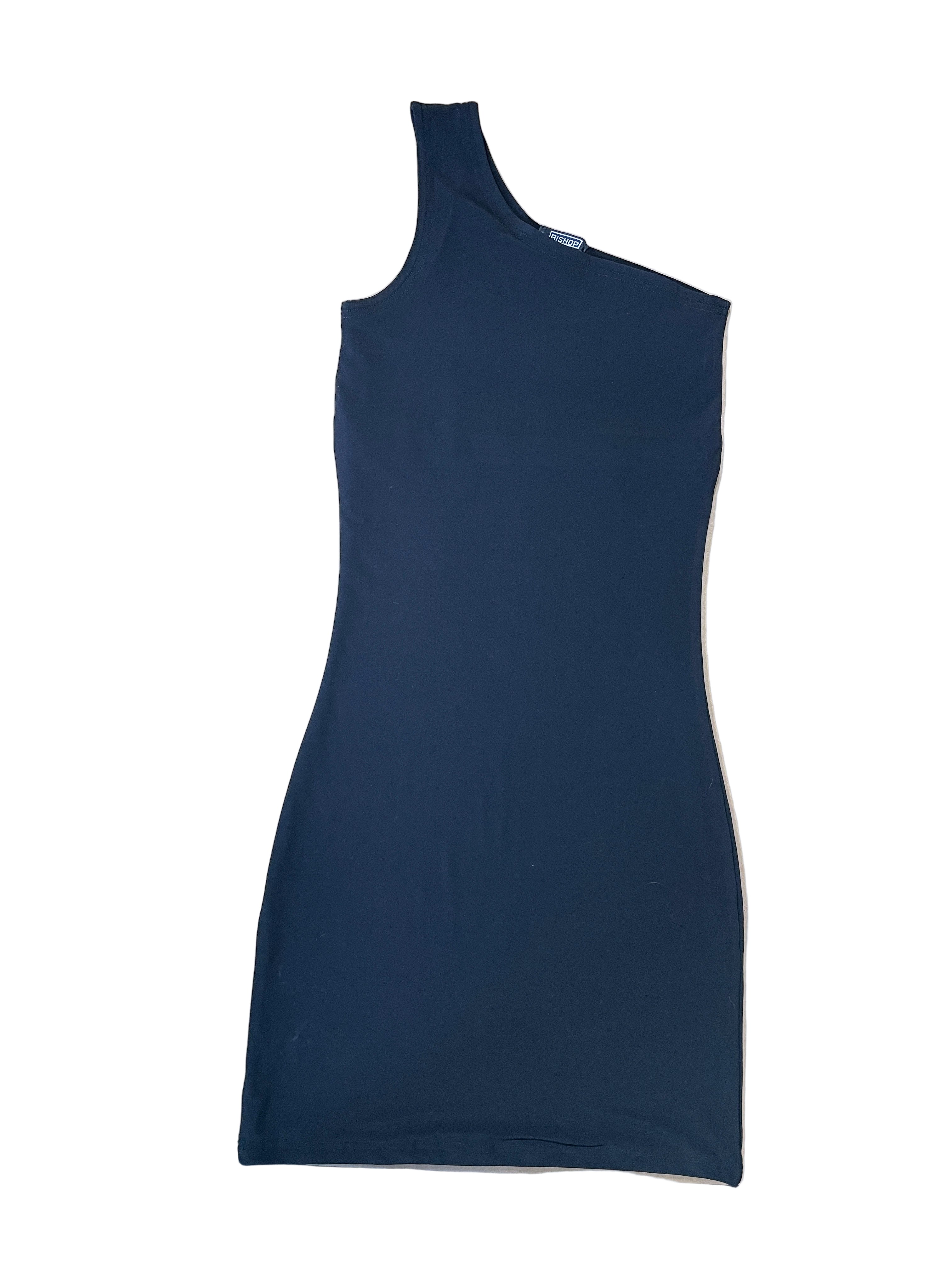 Front view of Bishop black one-shoulder asymmetrical bodycon dress