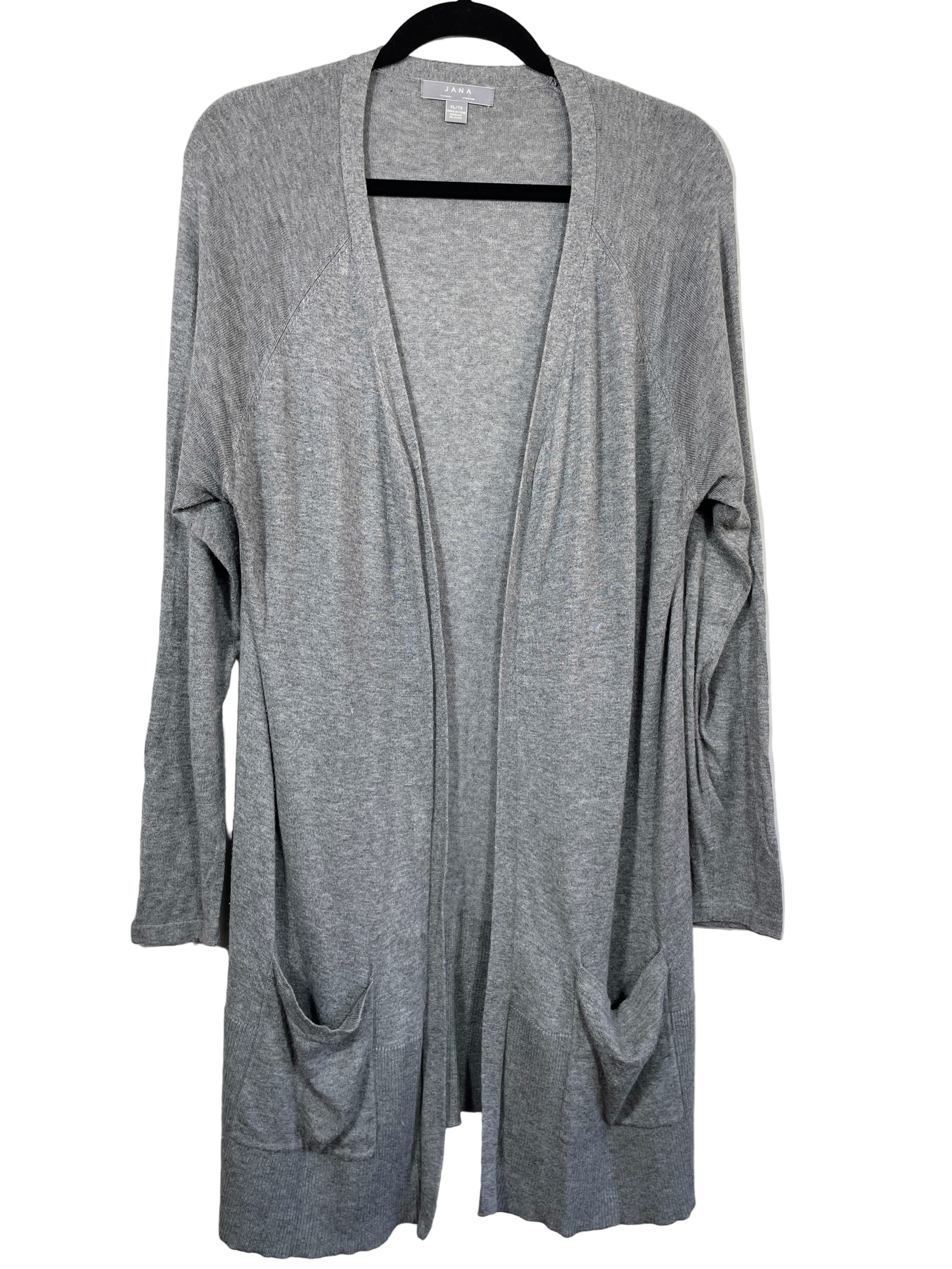 Front view of Jana grey lightweight cardigan with front pockets