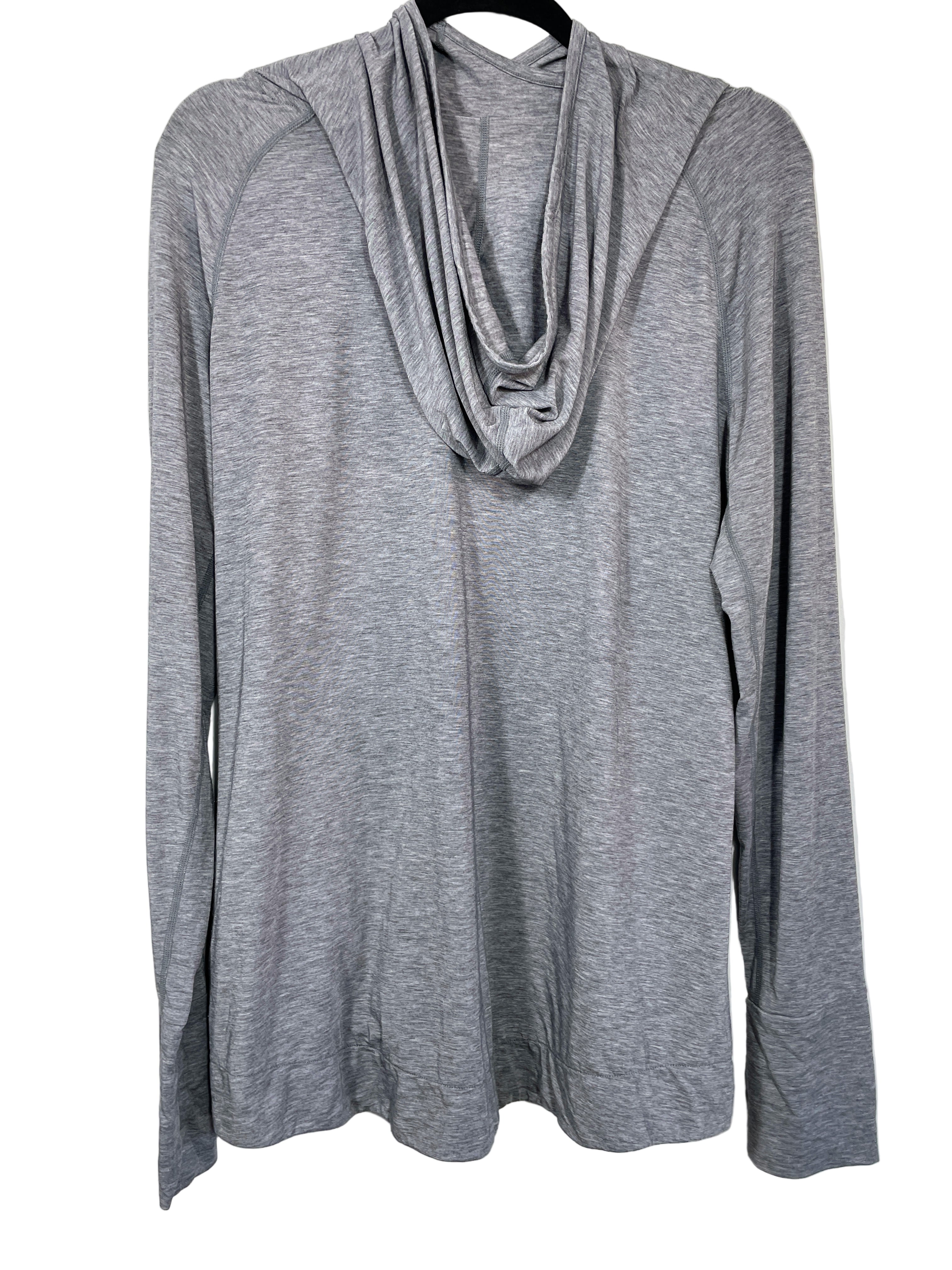 Back view of GAP GapFit Breathe lightweight hoodie in grey