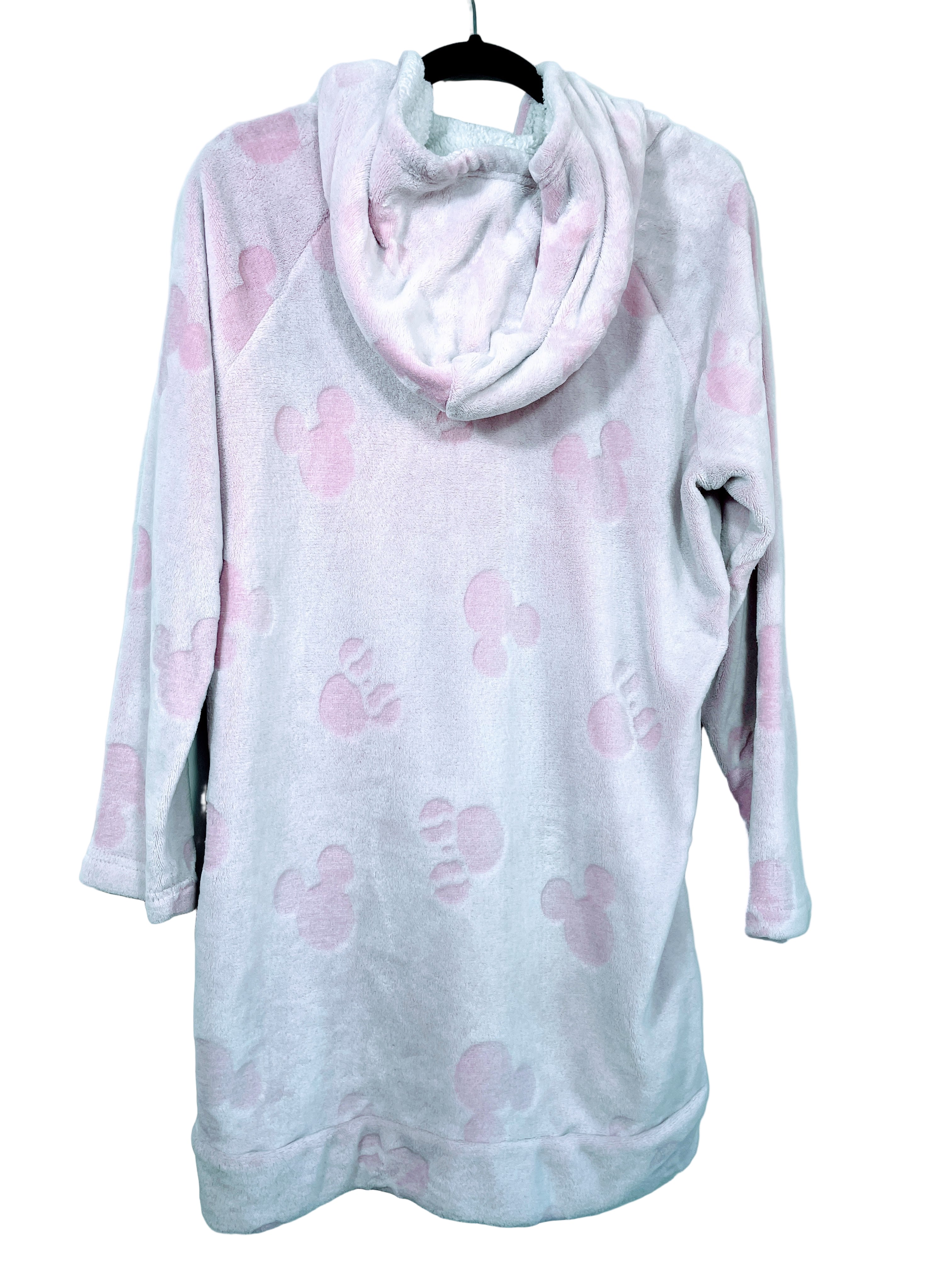 Back view of Disney pink Mickey embossed pullover hoodie with kangaroo pocket size large
