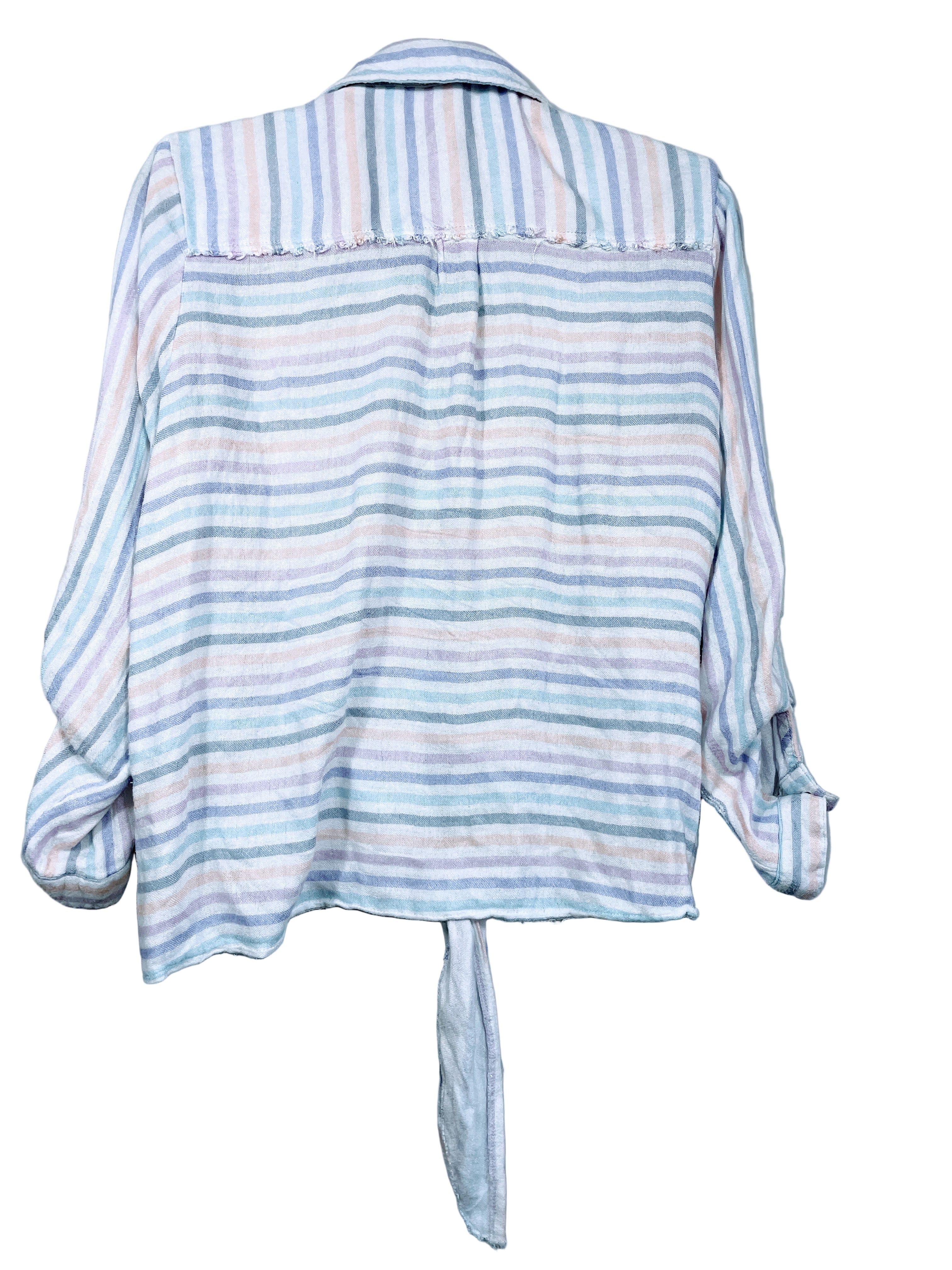 back view of Vintage Havana striped button front tie shirt size medium