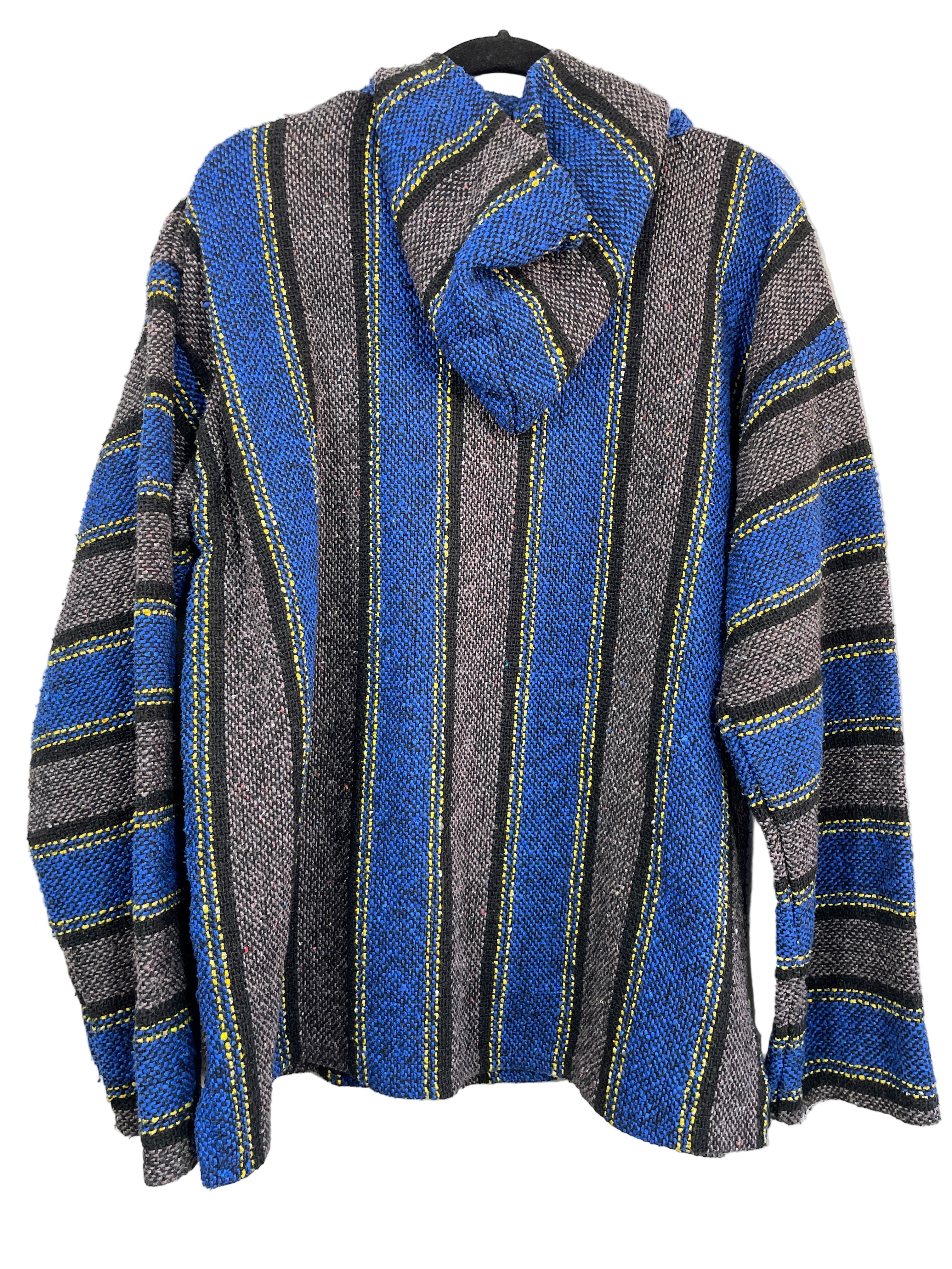 Back view of Baja Mexican pullover hoodie with hood and stripes