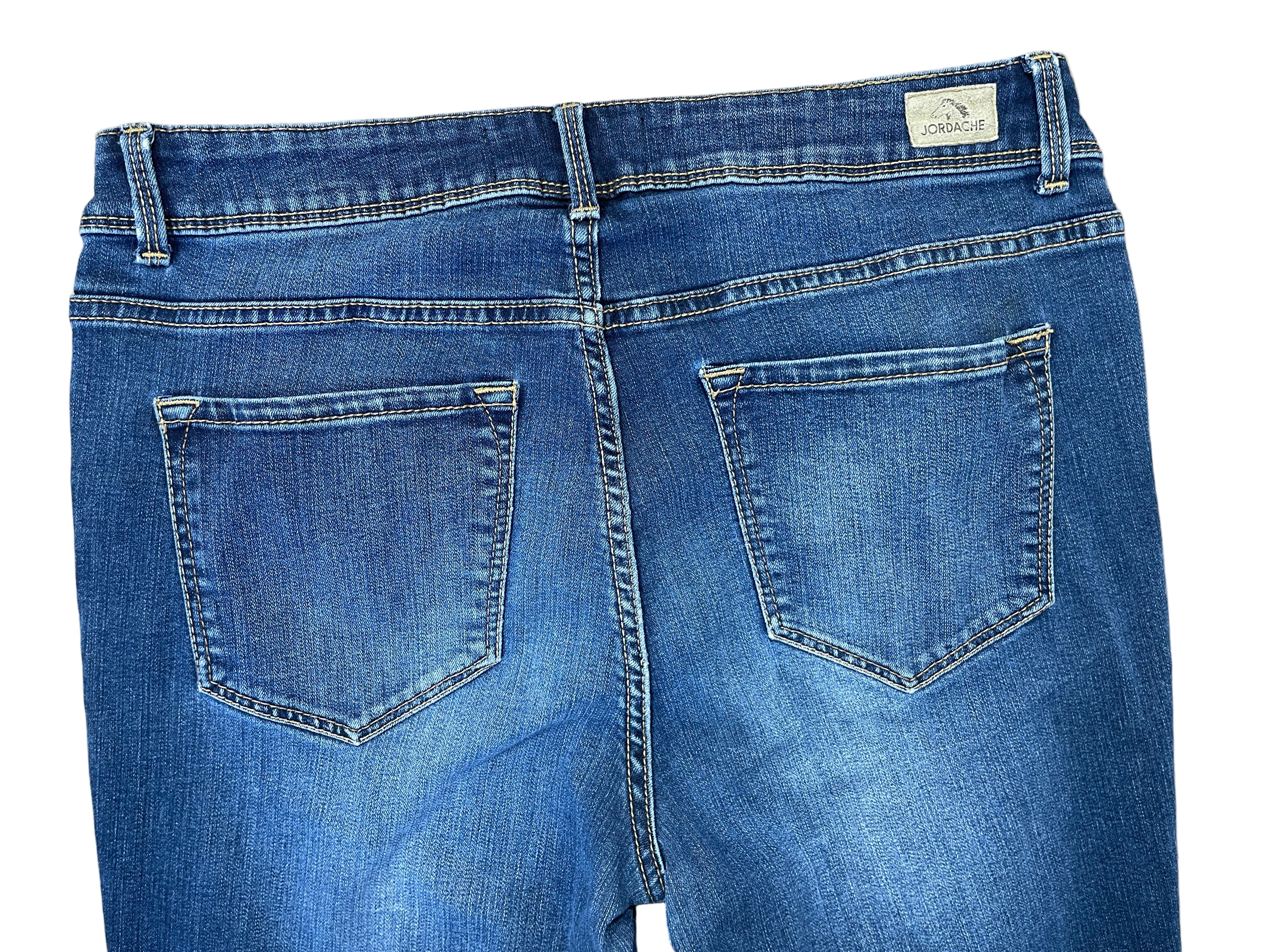 Back view of Jordache jeans with classic pockets and high-rise fit