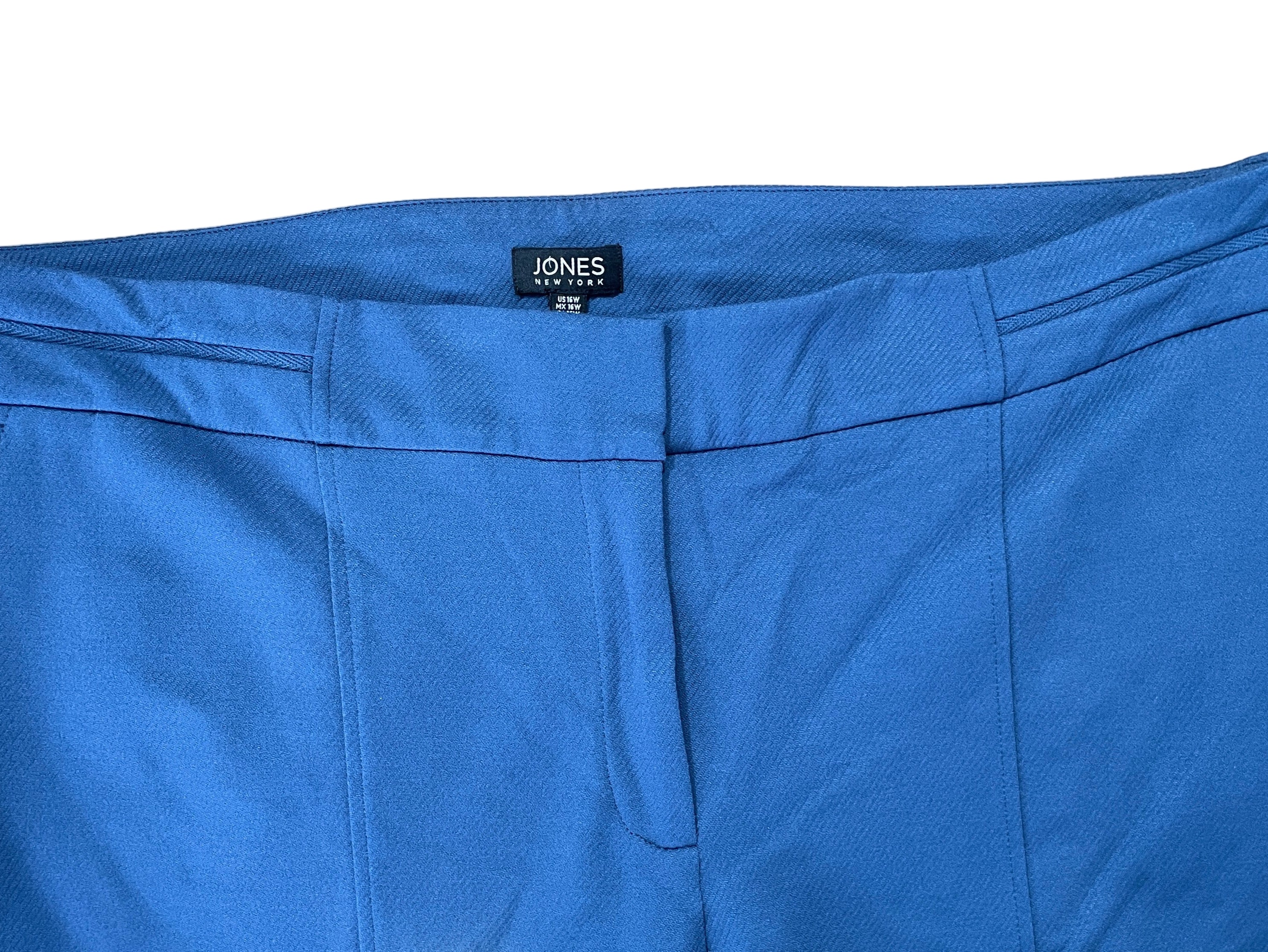 Front view showing zipper fly, clasp closure, and pockets