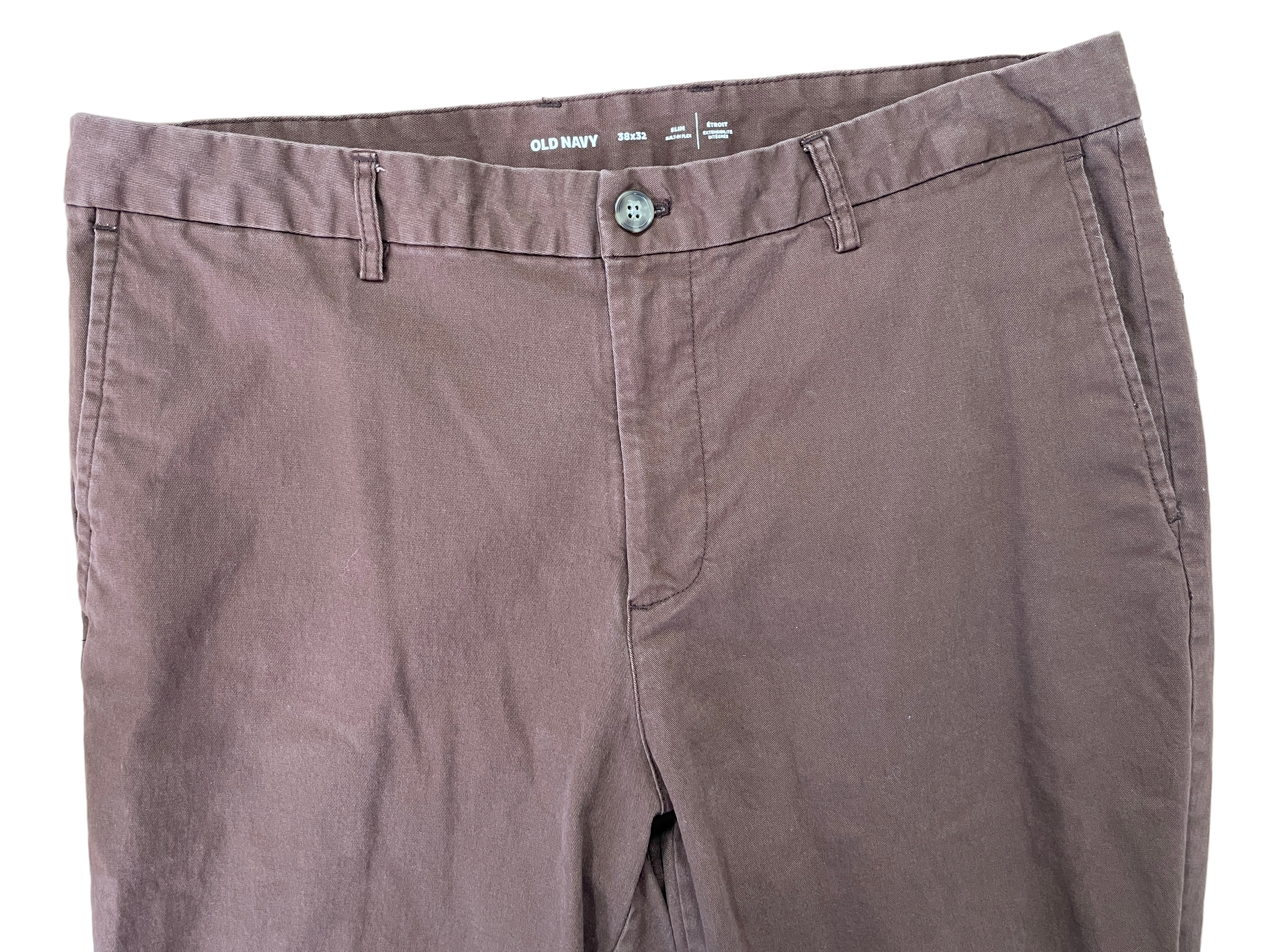 Front view of Old Navy slim fit chinos with zipper fly and pockets