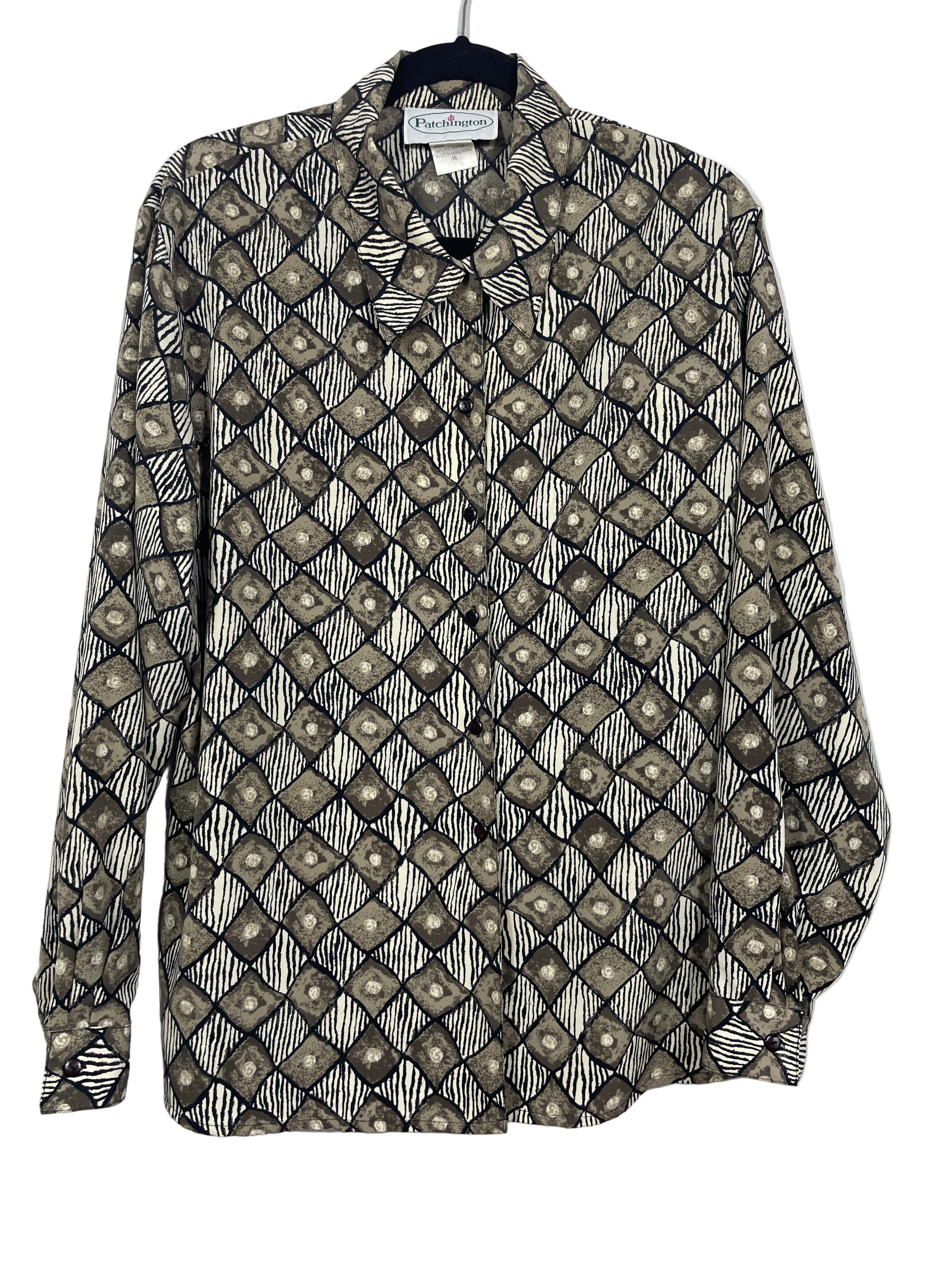 Vintage Patchington geometric print blouse front view
