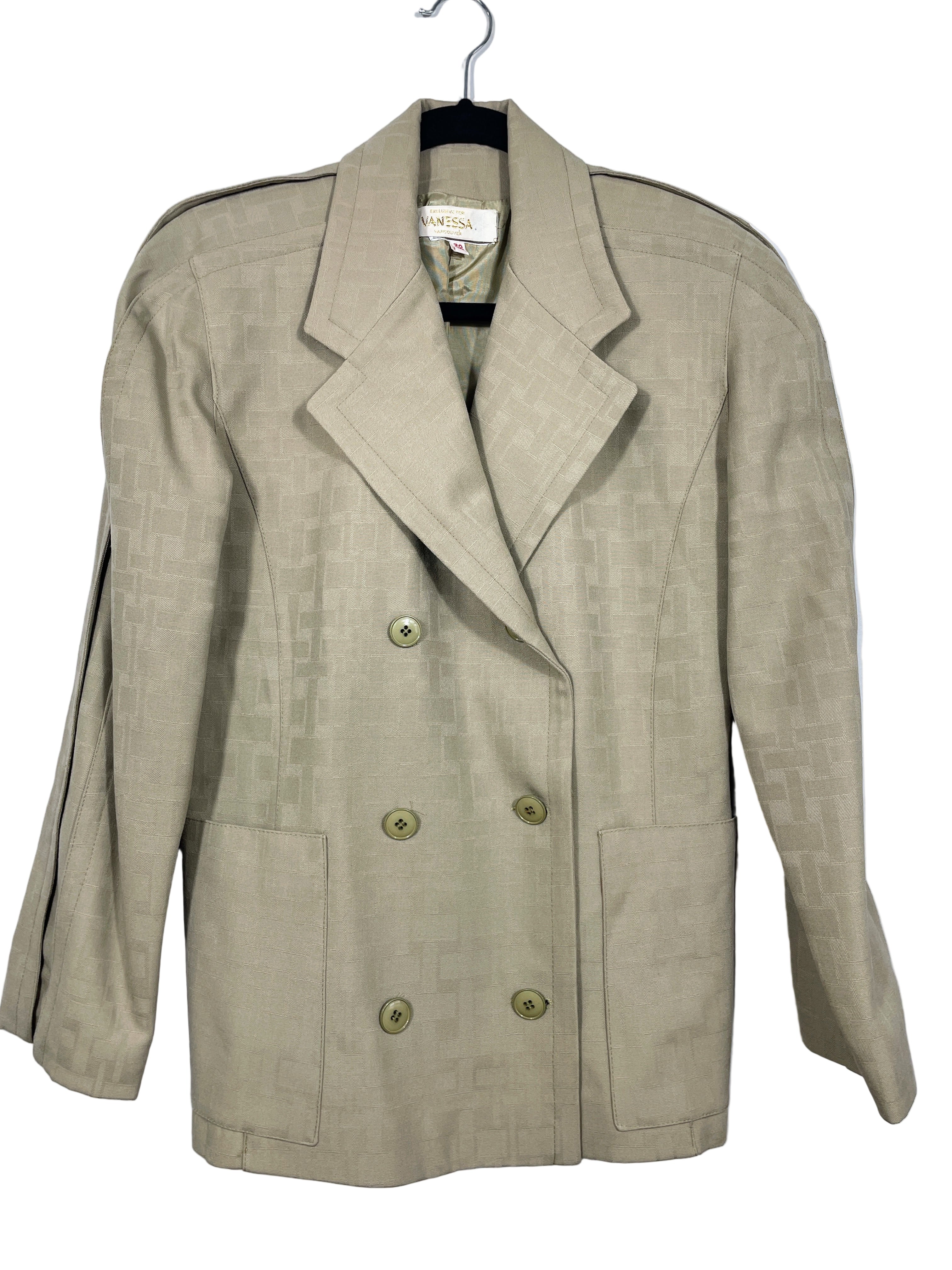 Vintage GAPI Paris beige double-breasted wool jacket front view