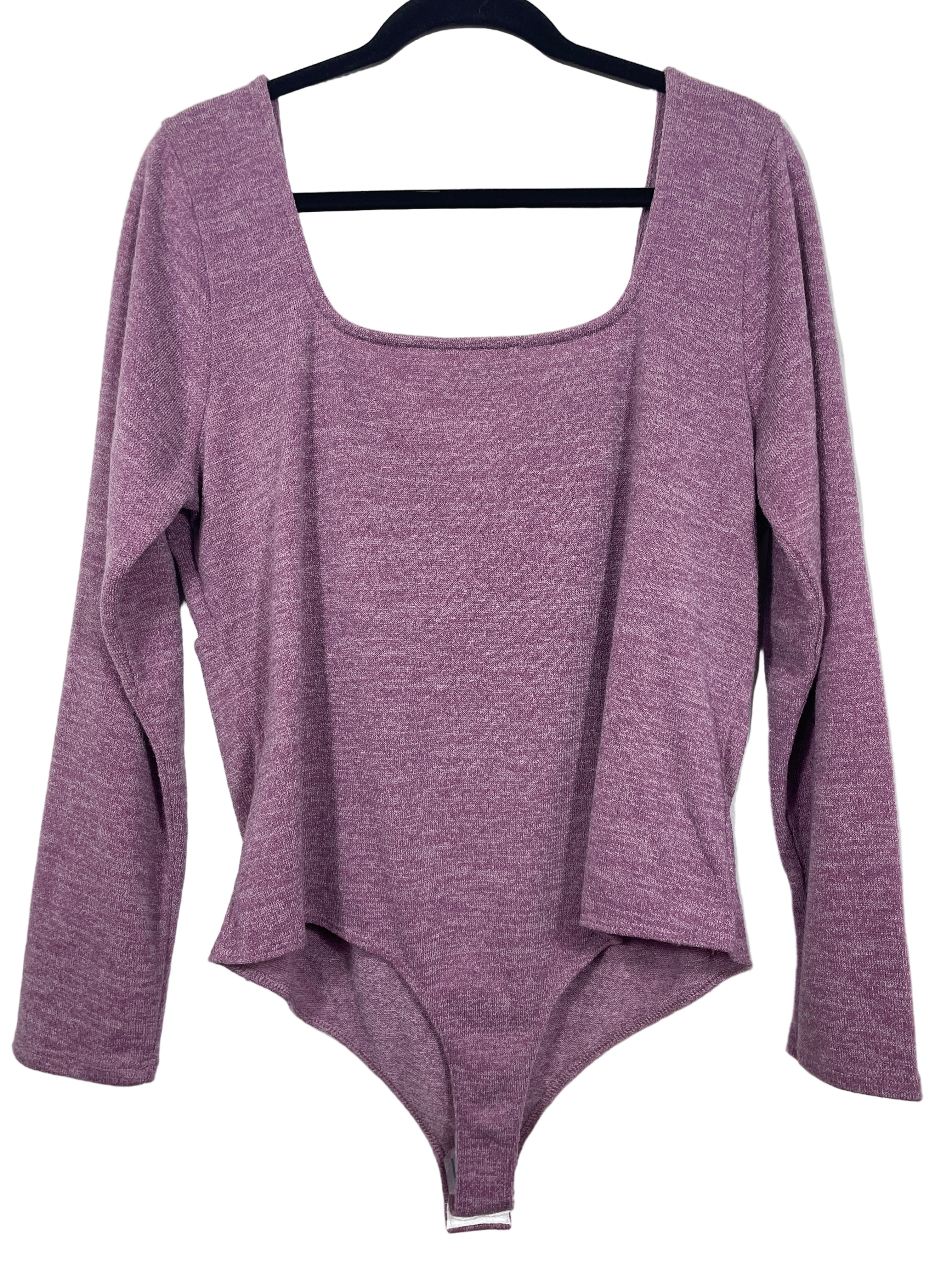 Heatherly mauve sweater bodysuit back view with square neckline