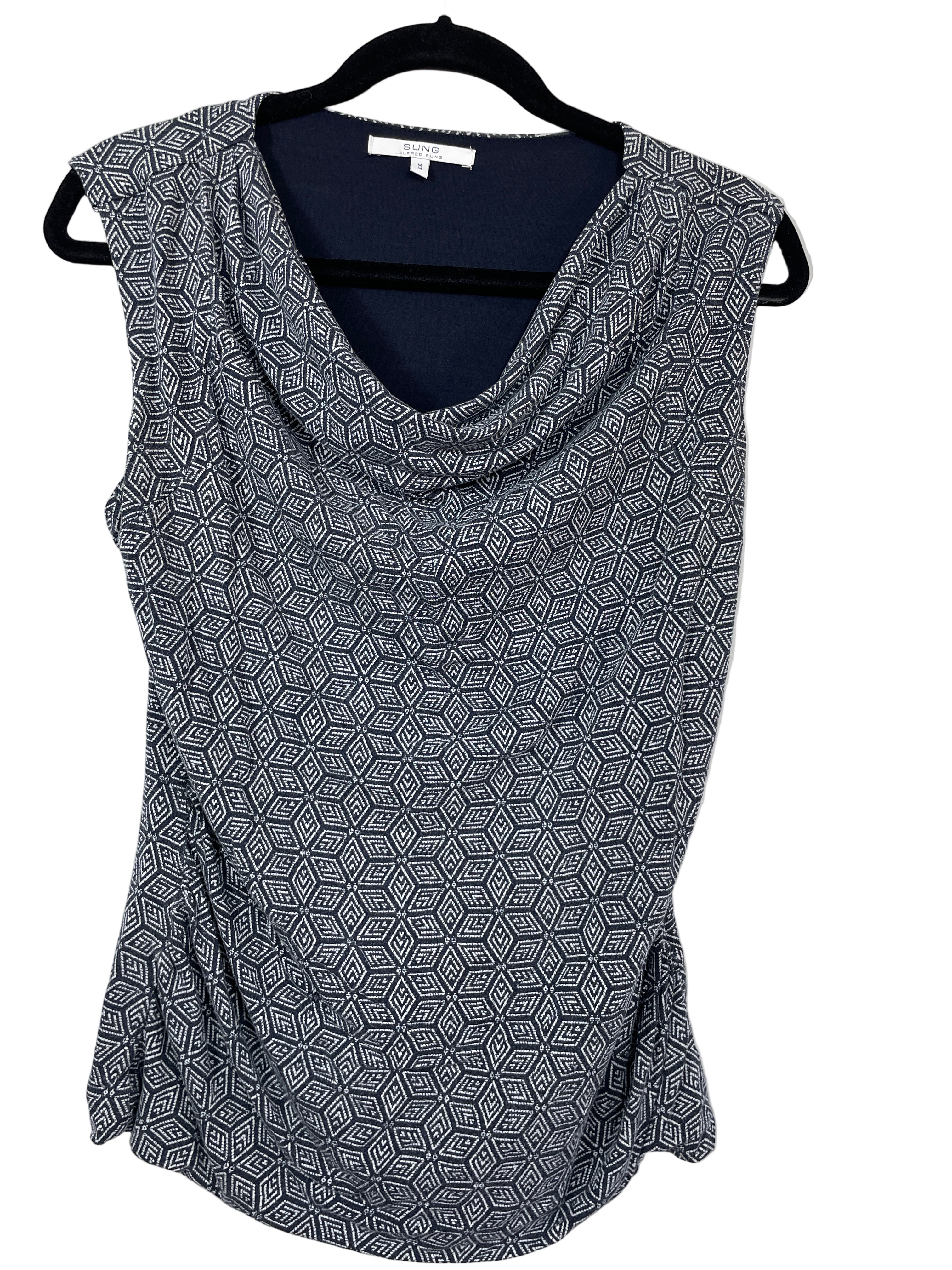 Alfred Sung sleeveless geometric print top front view