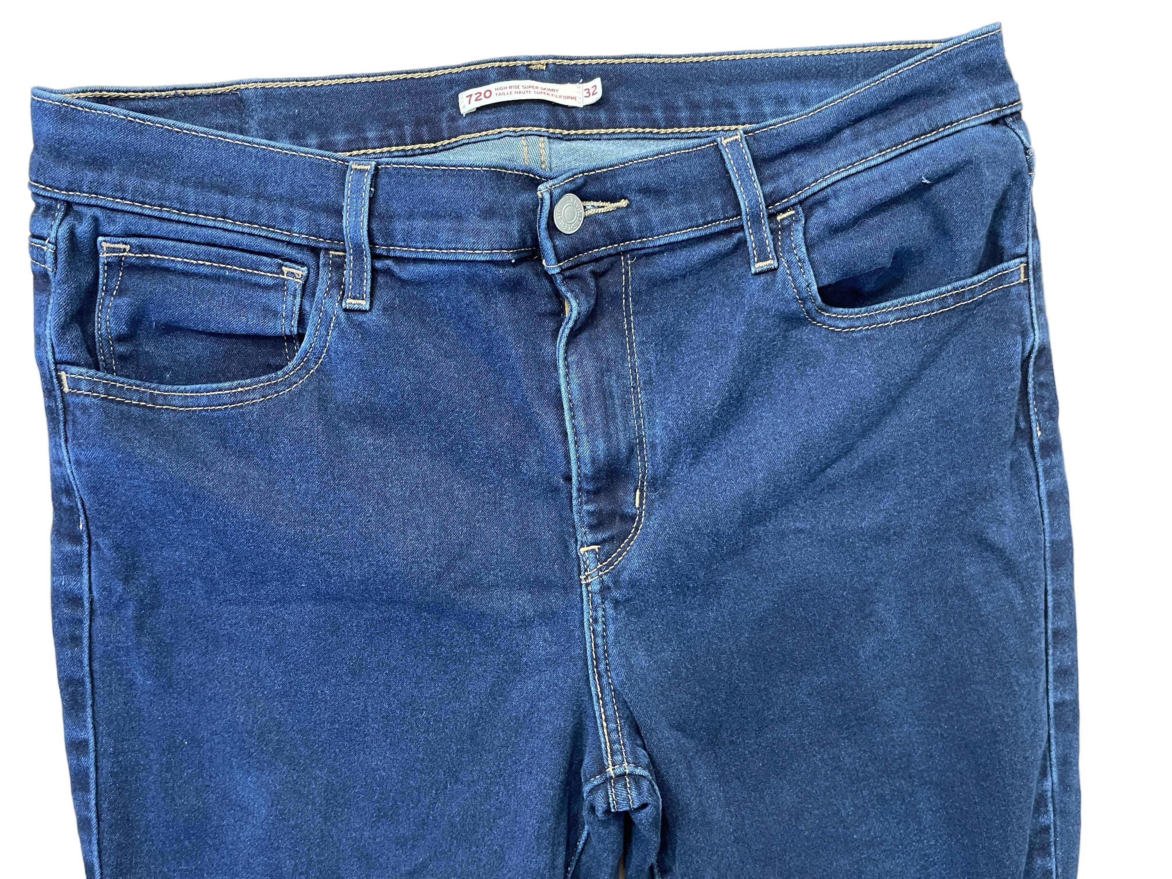 Front view of Levi’s 720 High Rise Super Skinny jeans with zipper fly and button closure