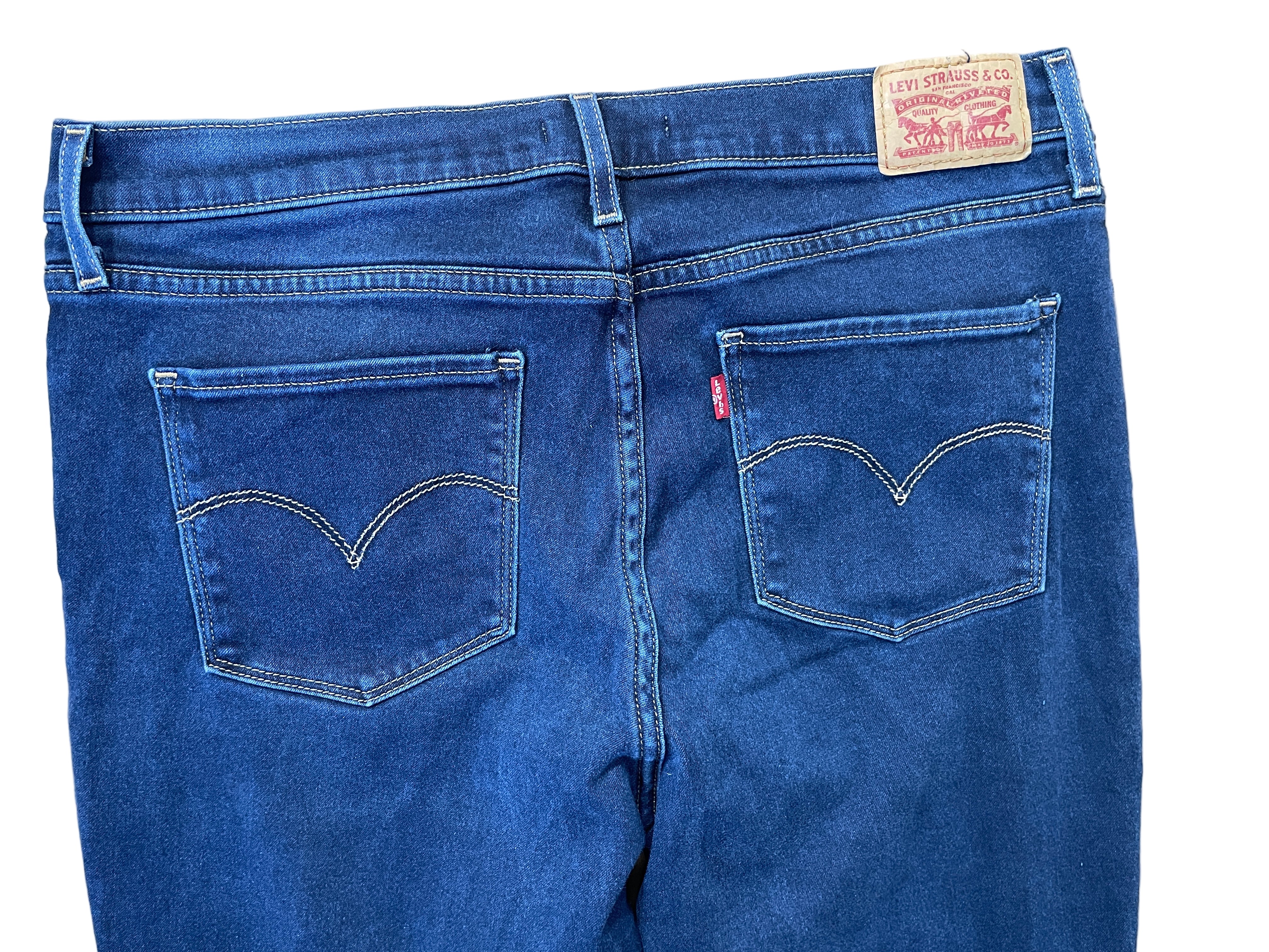 Back view of Levi’s 720 High Rise Super Skinny jeans with two back pockets and leather patch