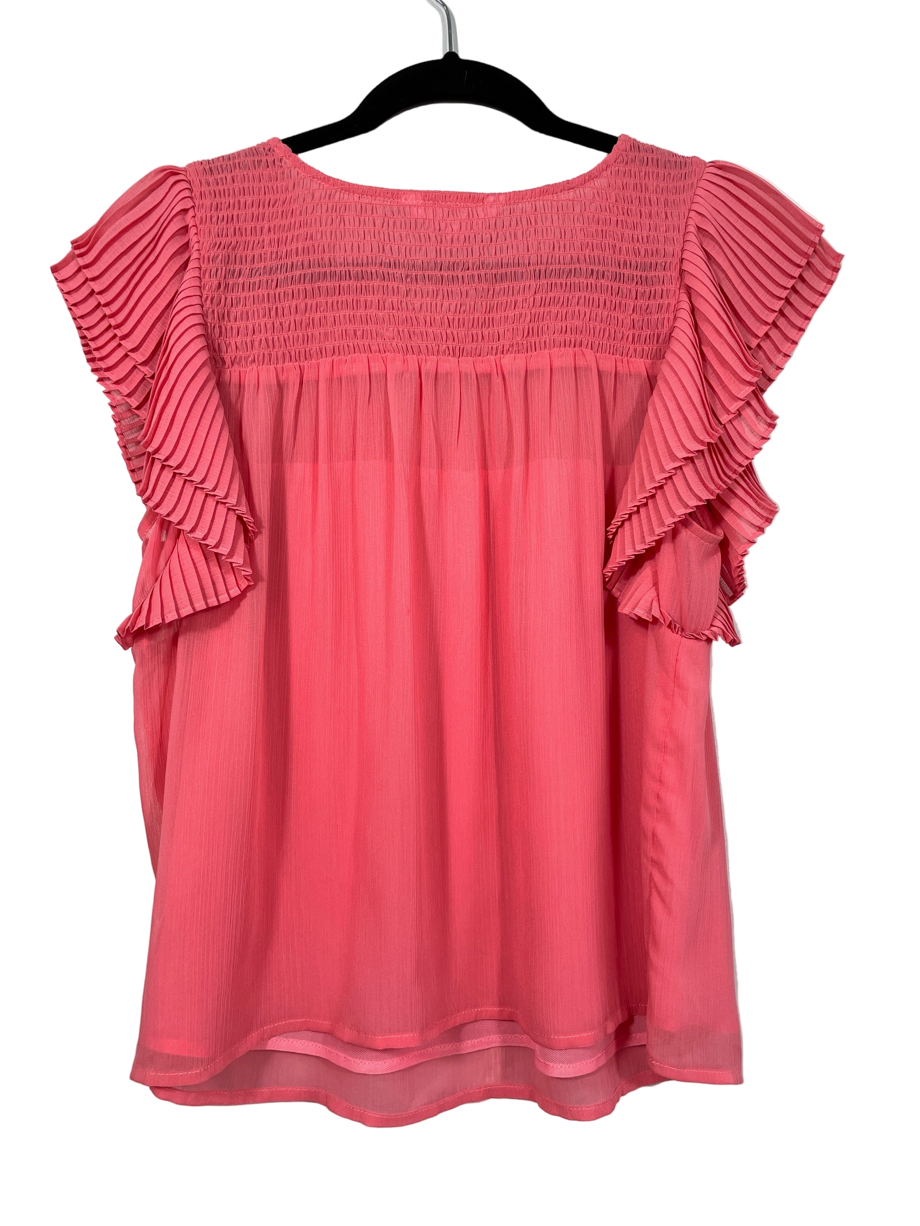 BB Dakota Steve Madden coral pleated sleeve blouse back view