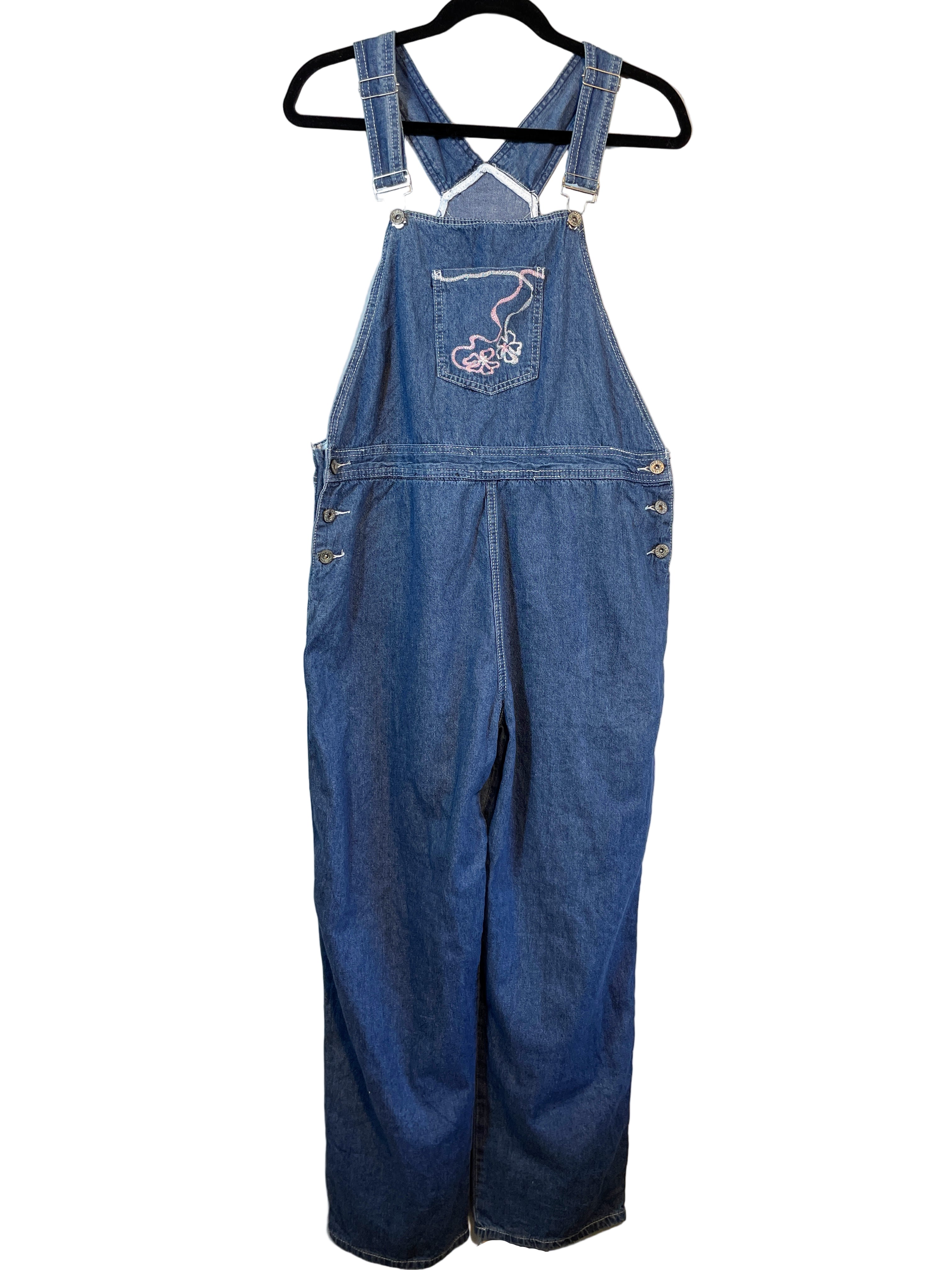 PANO overalls size large with floral embroidery on front bib pocket