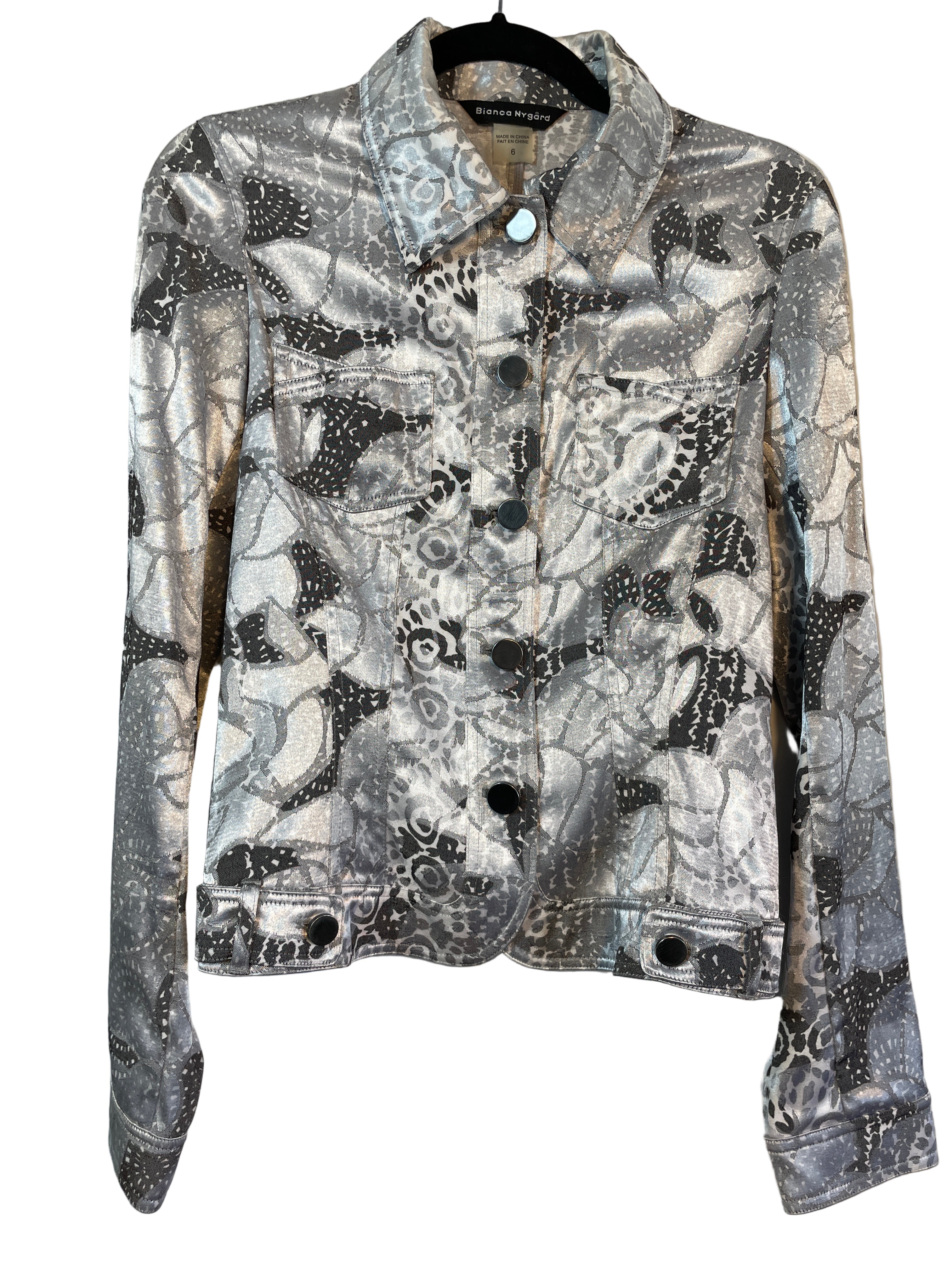 Bianca Nygard silver shiny jacket front view