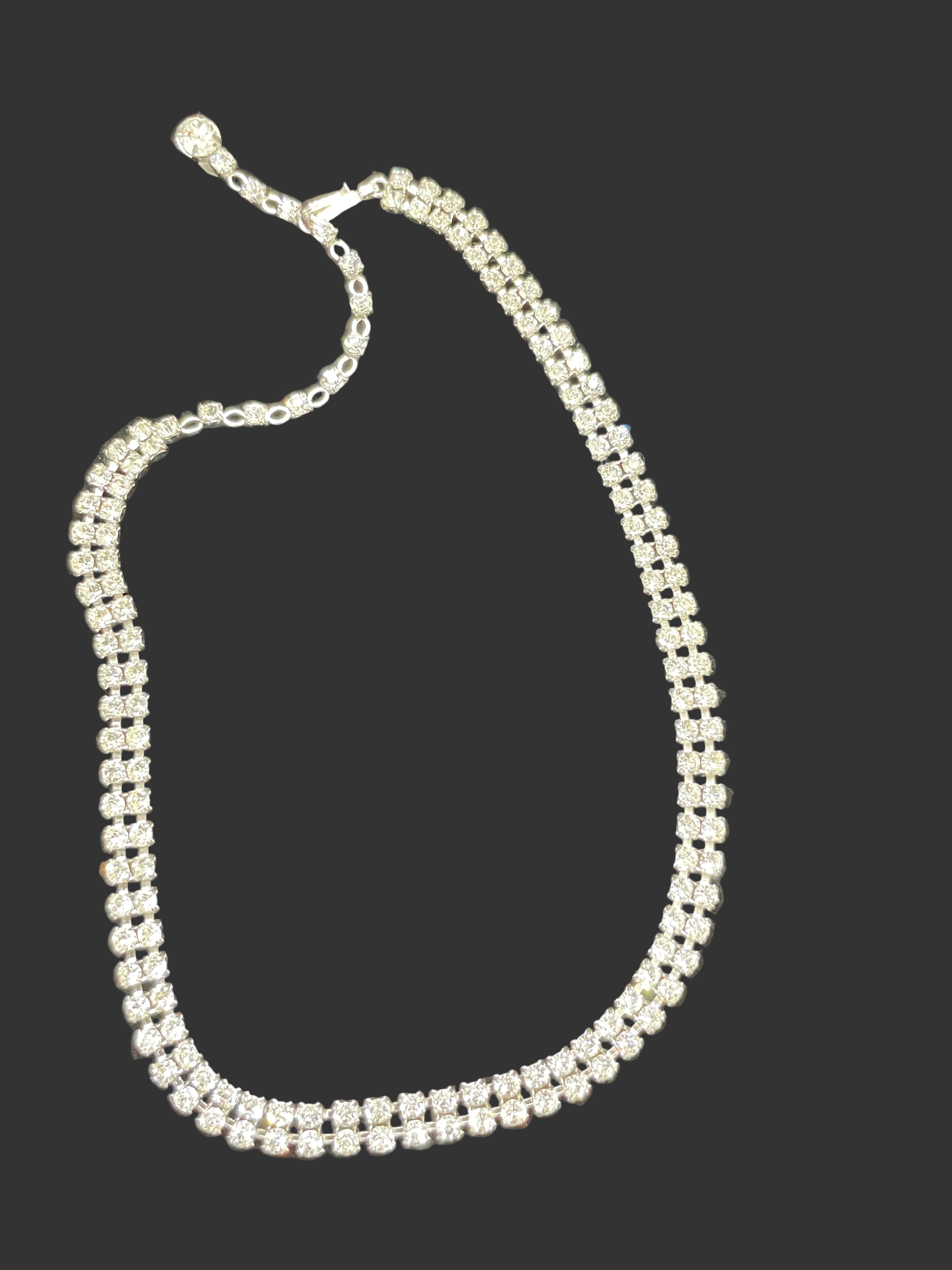 Sherman double-row rhinestone necklace laid flat