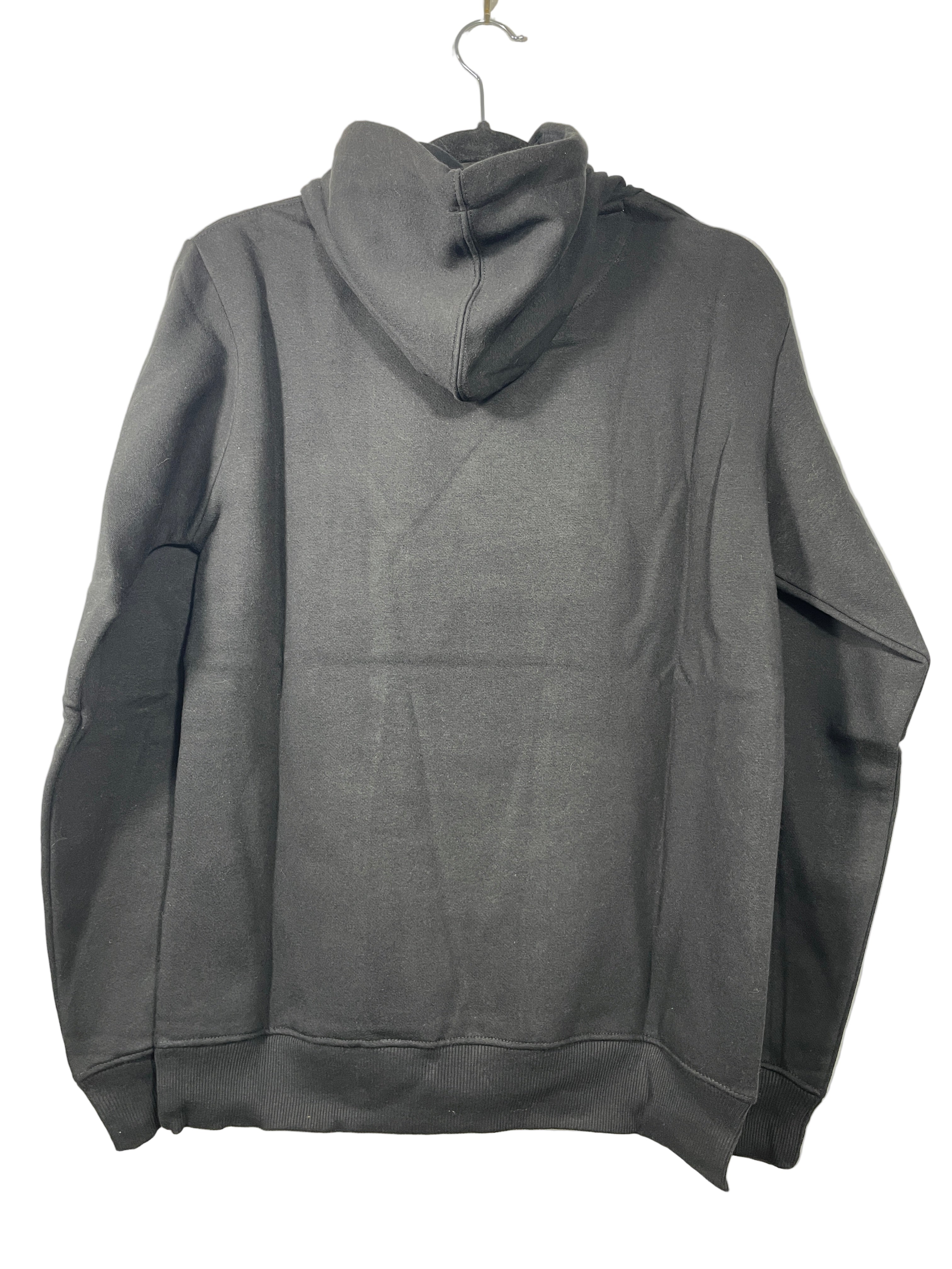 Back view of plain black Doobie Boi hoodie on hanger
