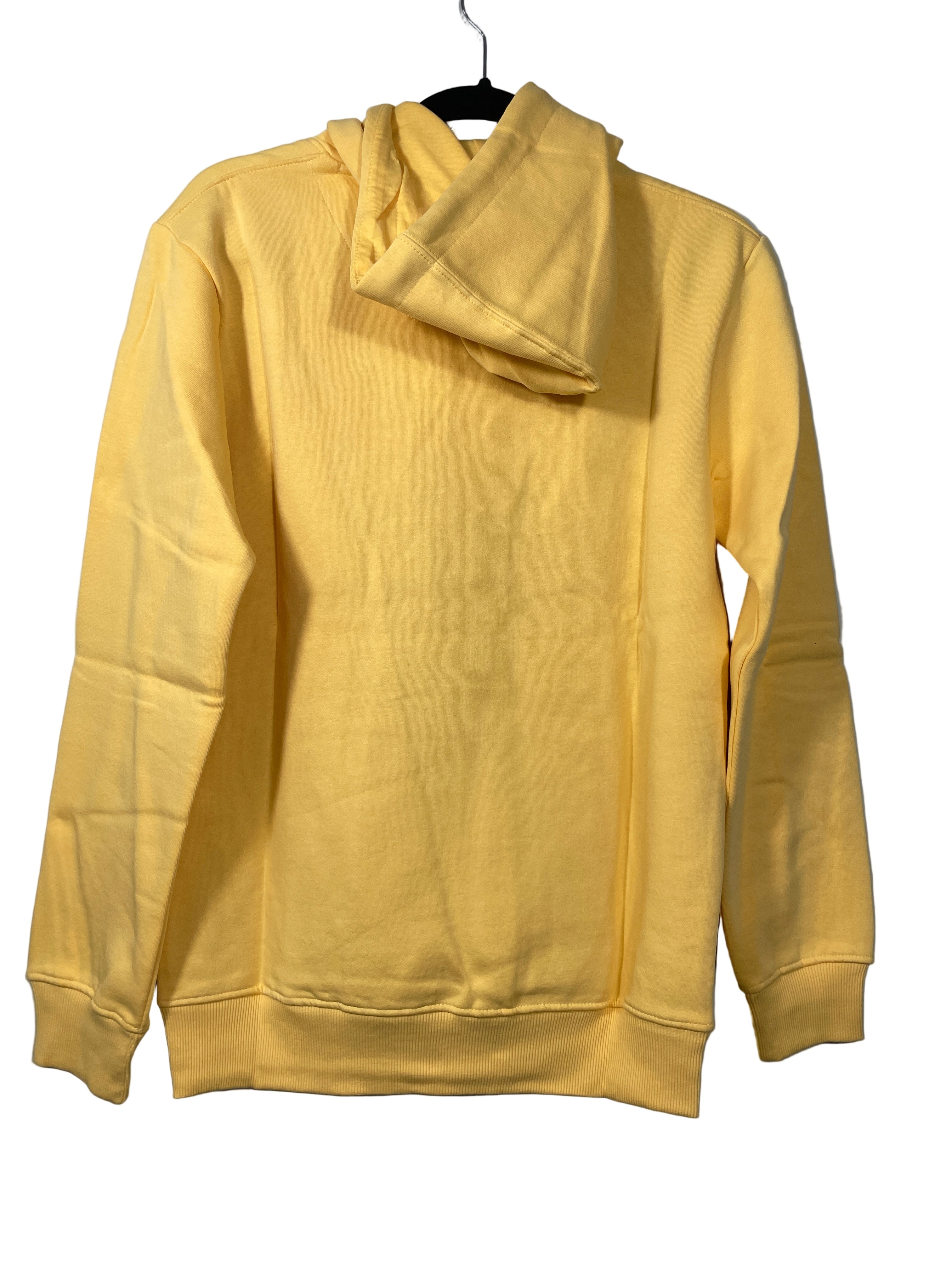 Back view of plain yellow Doobie Boi hoodie on hanger
