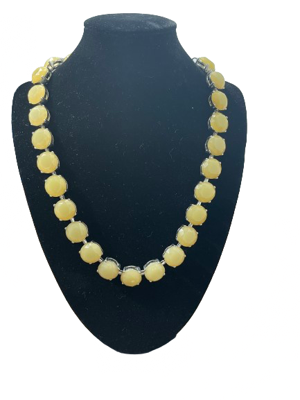 RW & Co yellow faceted bead necklace on black display front view