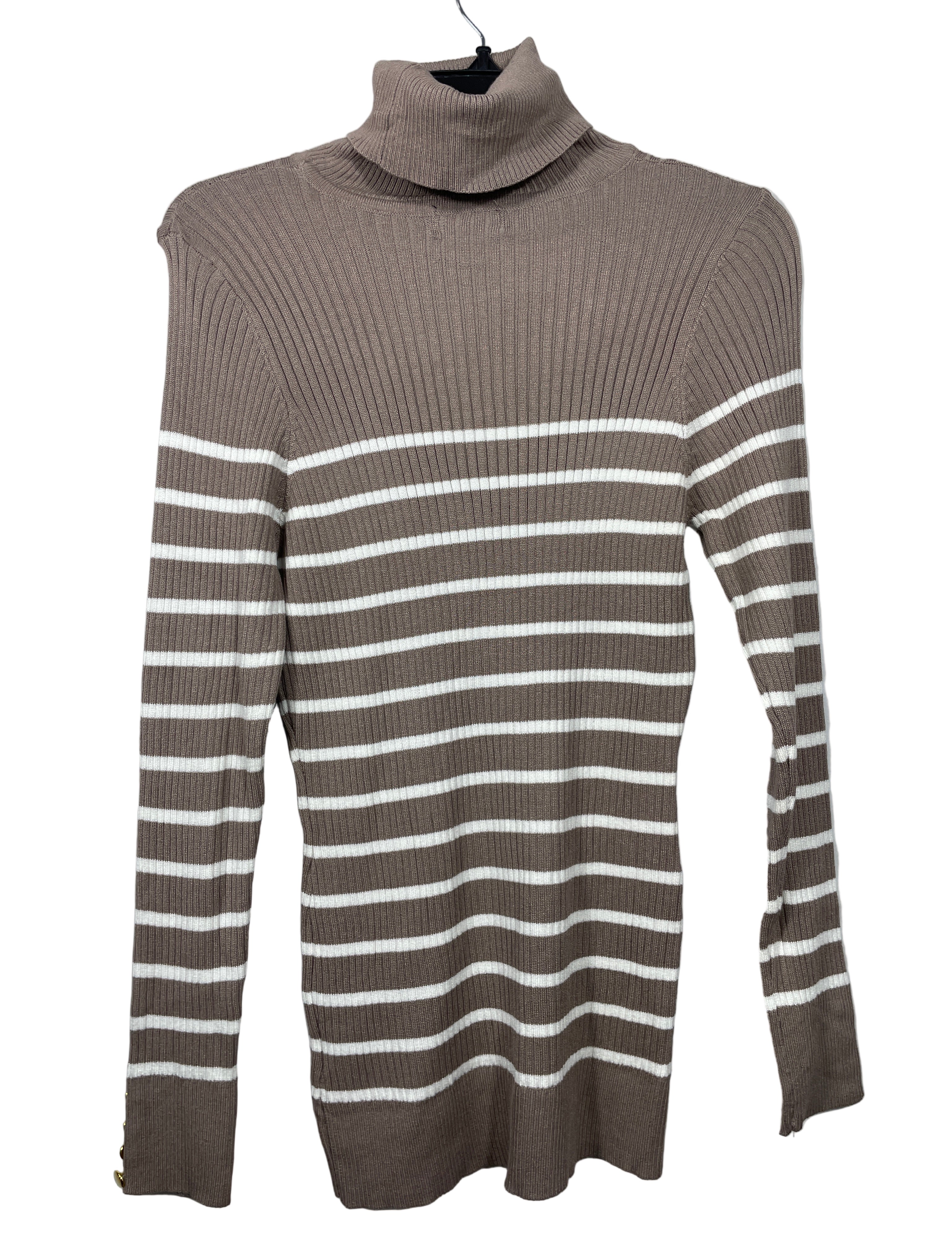 INC. striped ribbed turtleneck top beige back view
