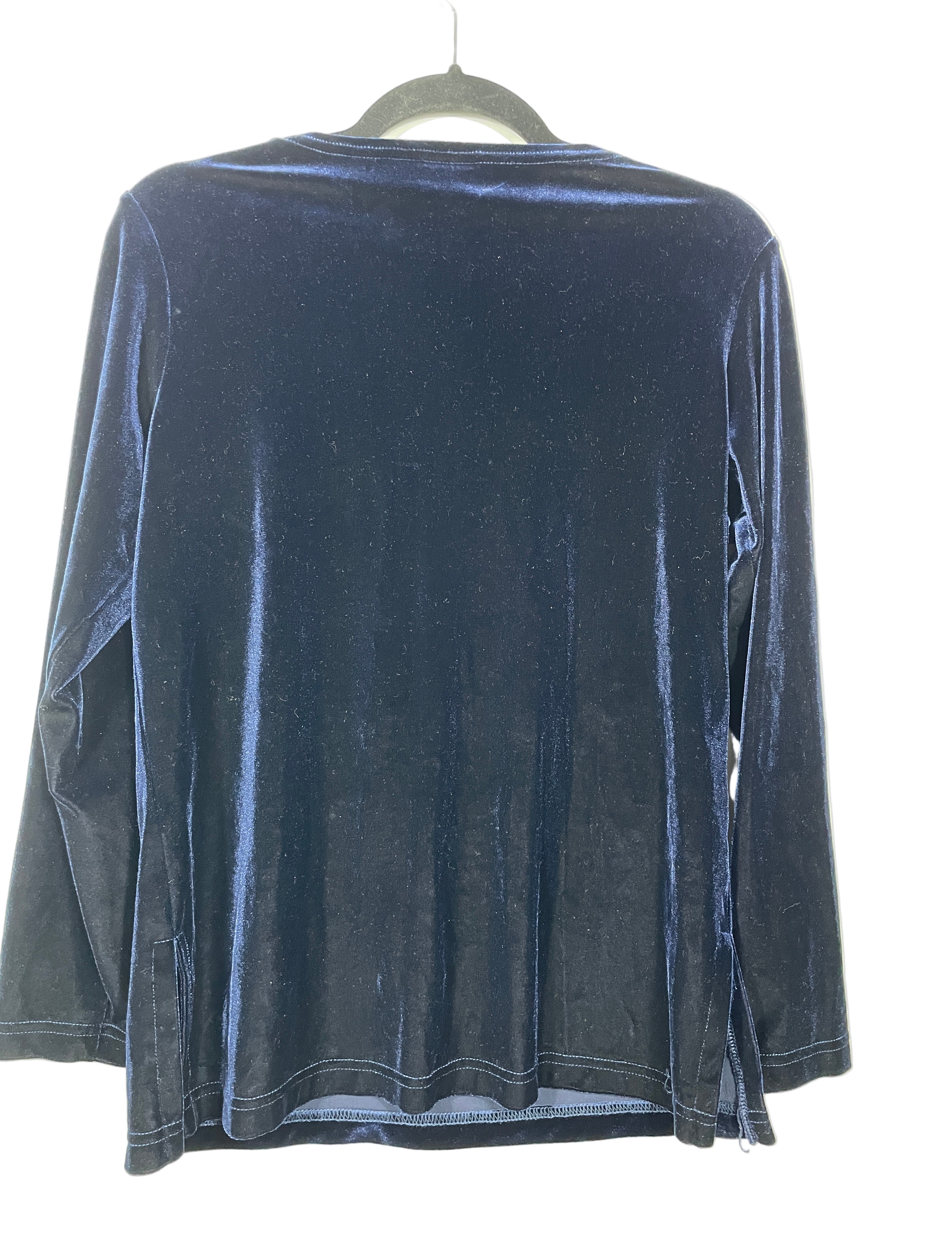 Togo blue velvet long sleeve top back view