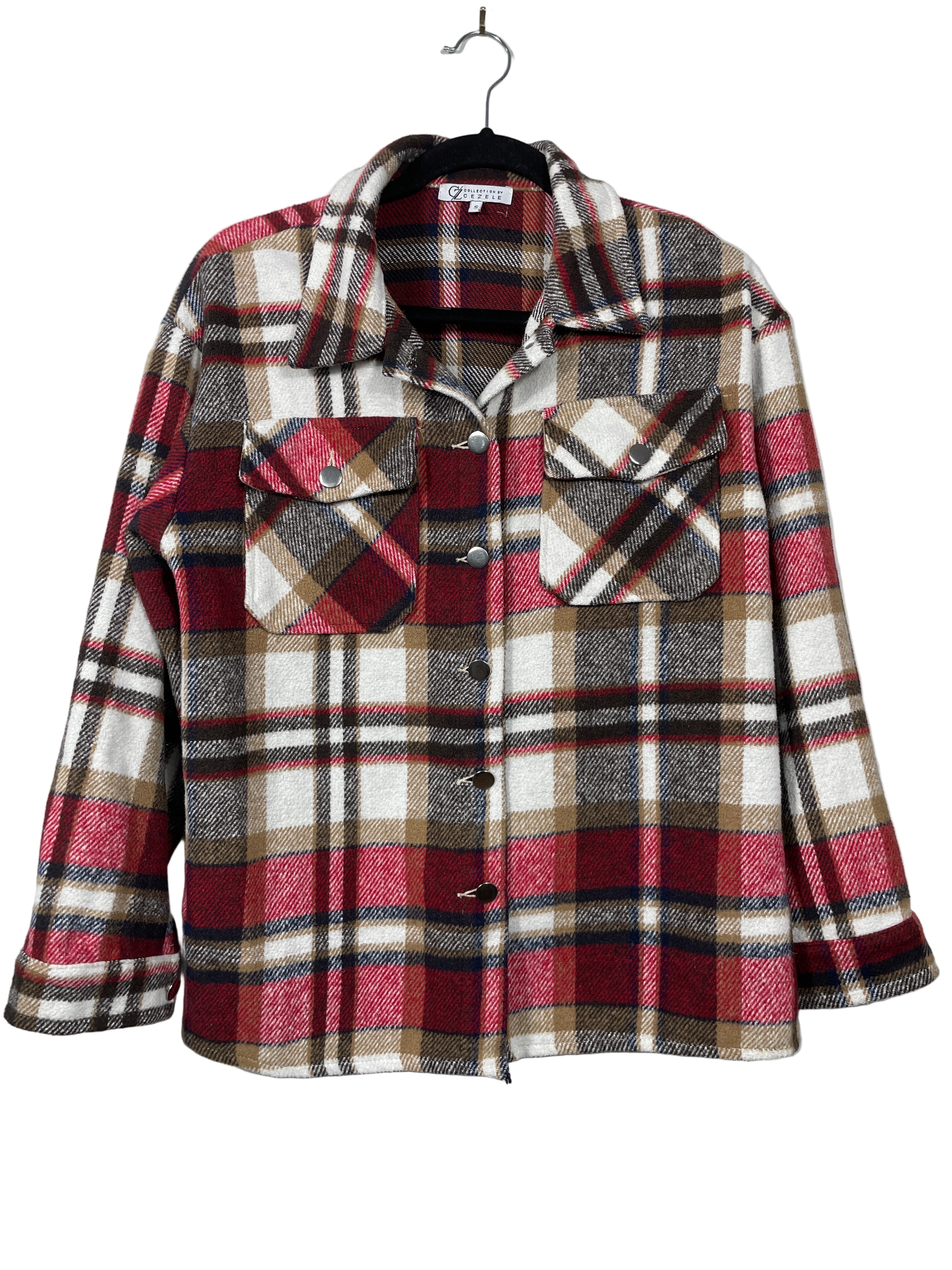 Collection by Cezele plaid button jacket front view
