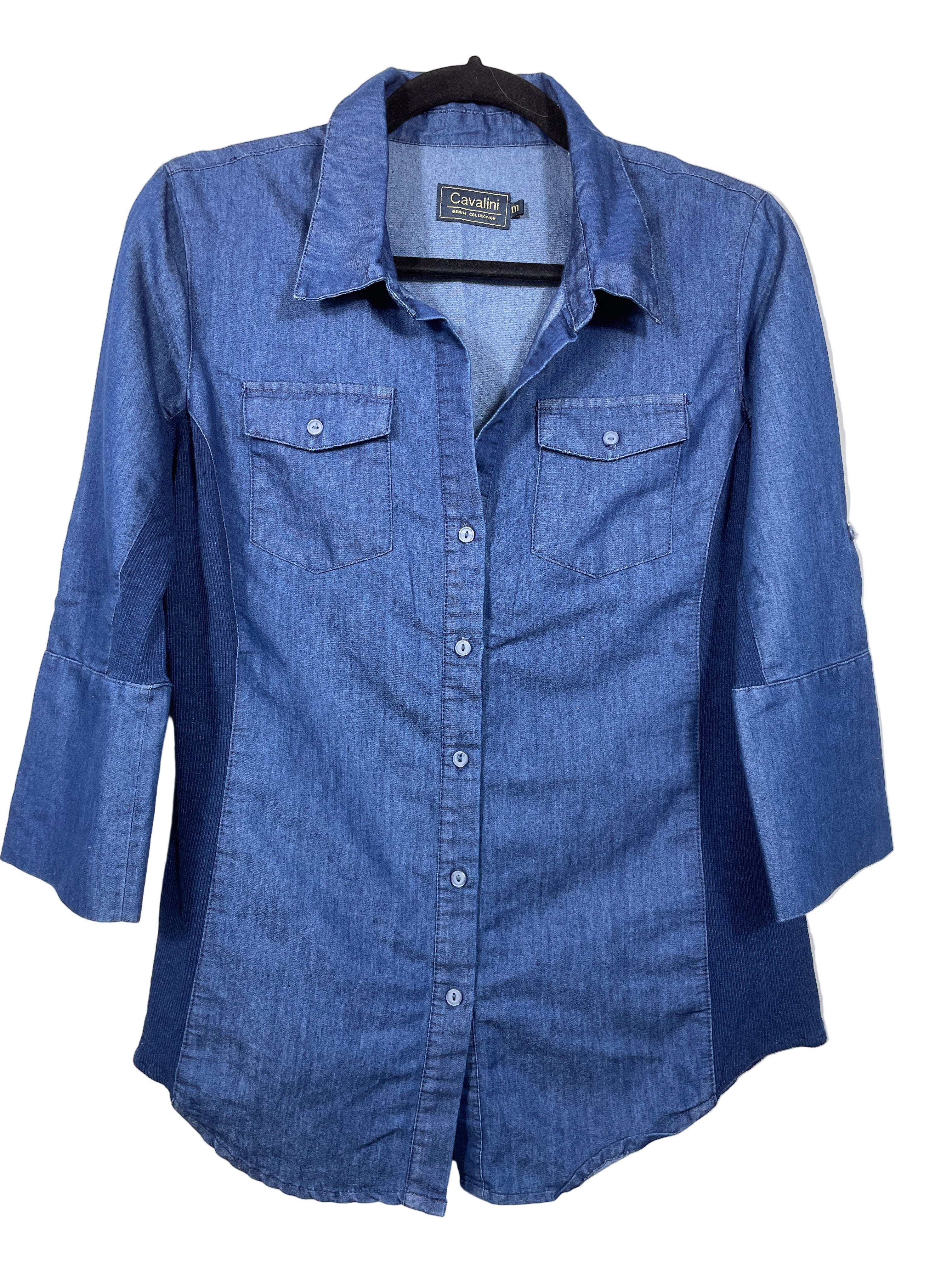 Cavalini denim button-up top front
