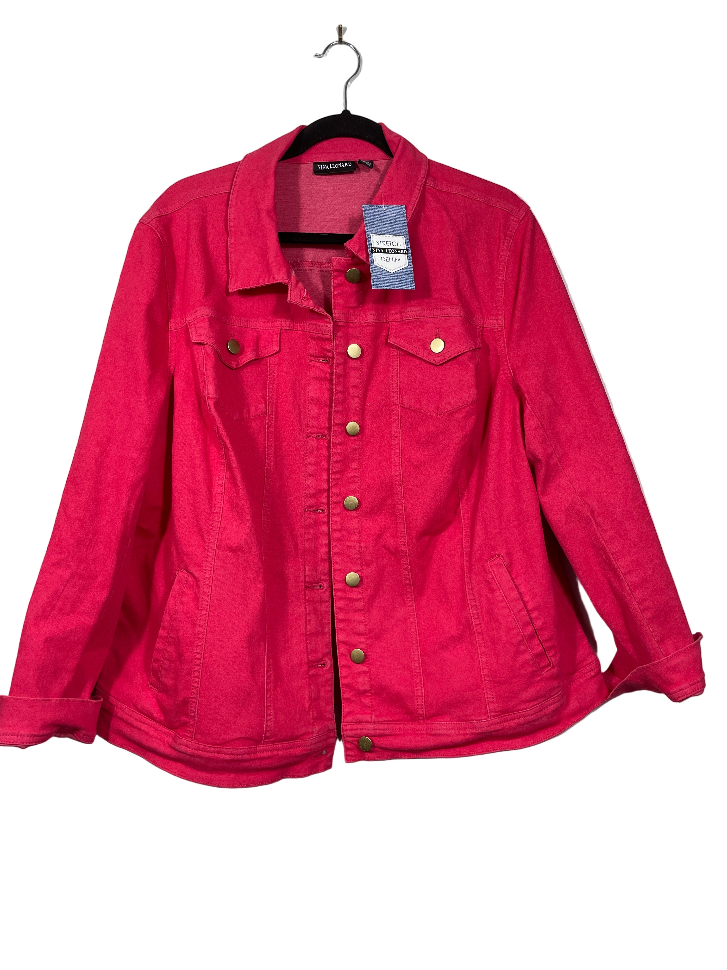 Nina Leonard pink stretch denim jacket front