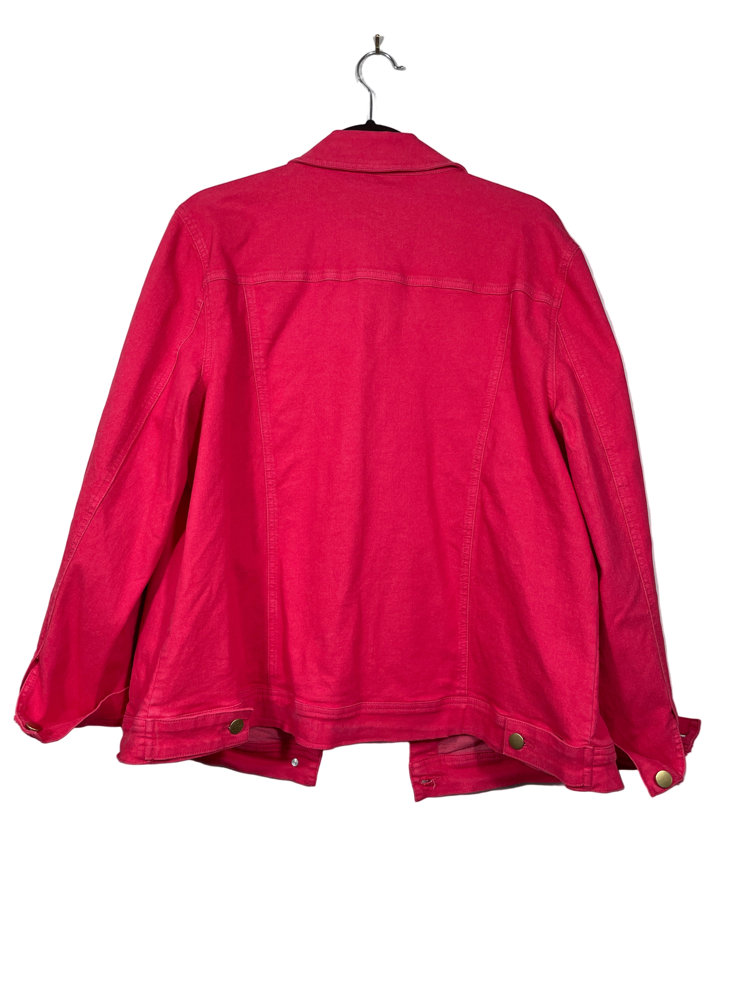 Nina Leonard pink stretch denim jacket back view